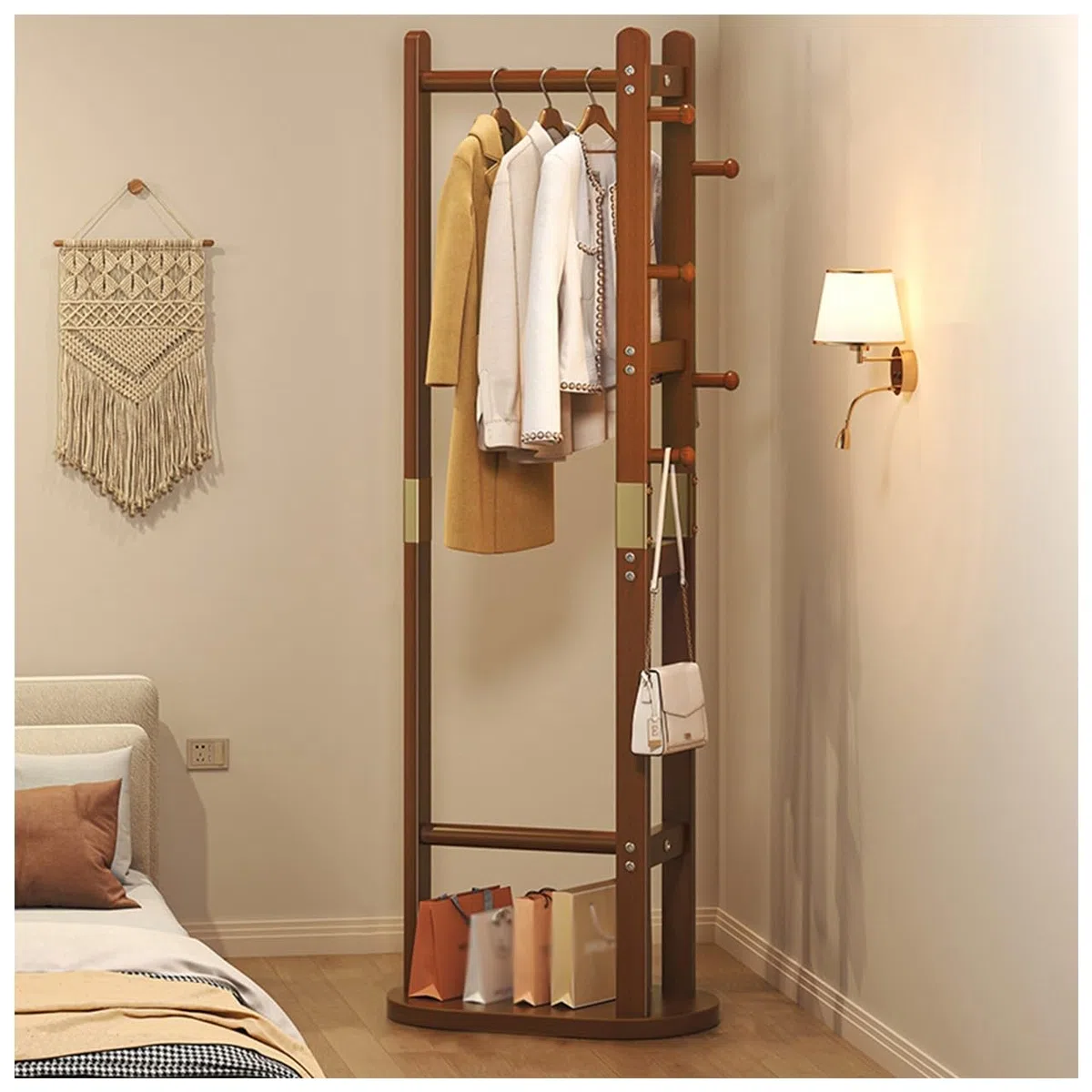 Porte-manteau avec crochets et rangement à chaussures – Design autonome robuste pour vêtements, sacs, chapeaux – Style industriel