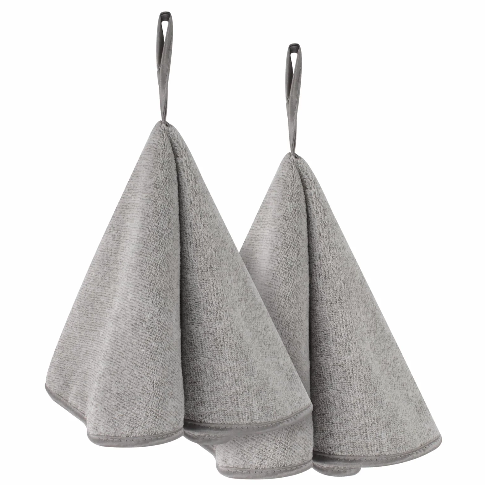 VIVOTE Lot de 2 Torchons Mains Cuisine Anneaux Essuie-Mains Salle de Bain Doux Absorbants Séchage Rapide Fibre Carbone Suspendre Cordon Gris 50x50 cm