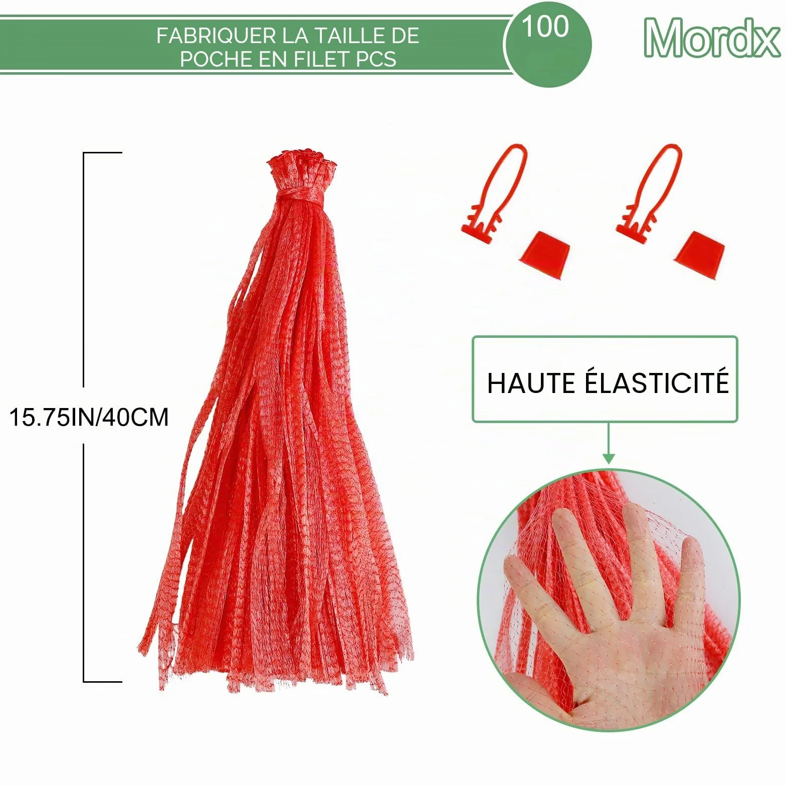 Sac Filet Réutilisable pour Légumes Noix Fruits Œufs avec Boucle Rouge