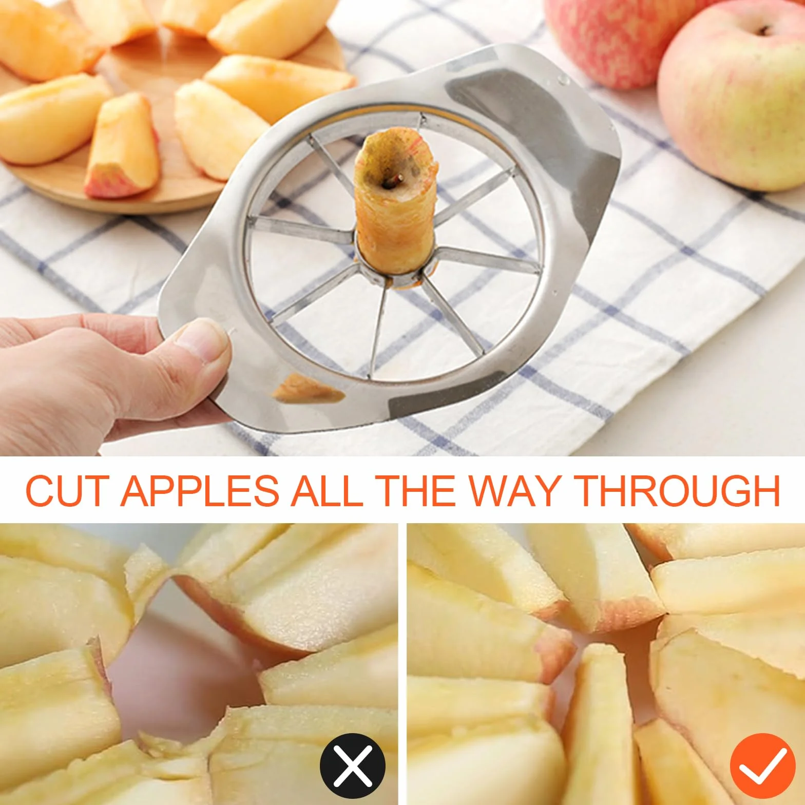 Trancheur de pomme en acier inoxydable 8 lames, coupe pomme et poire, Newpop 2 pièces