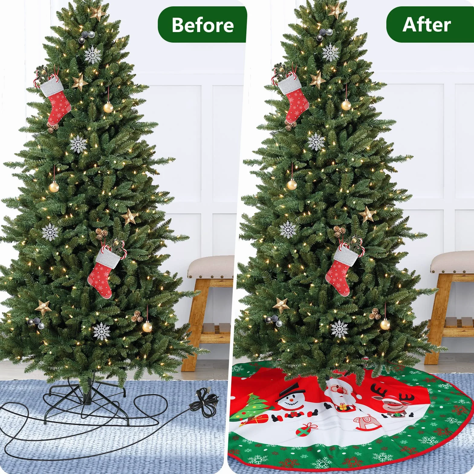 Jupe Sapin de Noël 90cm Rouge Couvre Pied Arbre Decoration Hianjoo