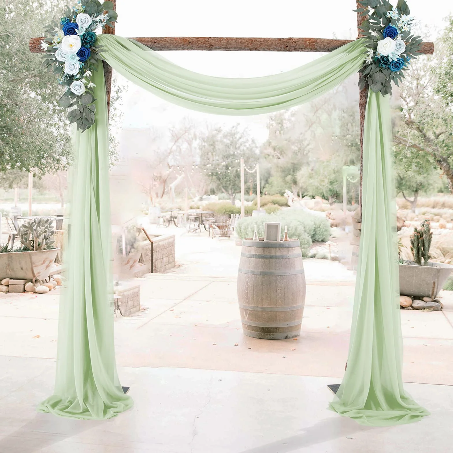 Mariage Arche Tenture Voilage Drapés Mousseline Élastique 70 x 550 cm Décoration Toile Fond Rideau Gaze Gris Vert