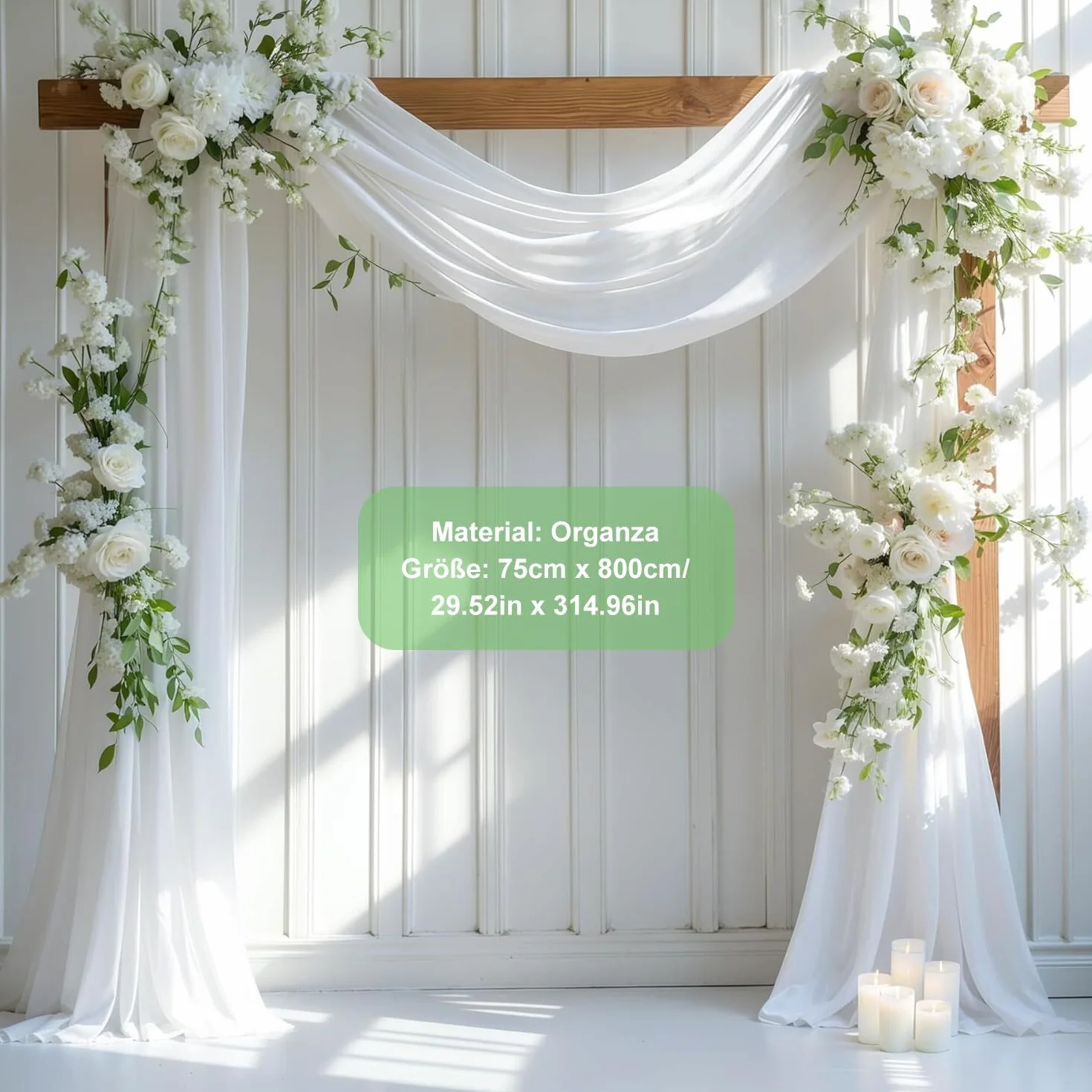 Tenture Mariage Voilage Blanc Arche 75cmx8m Tulle Organza Drapé Décoration Cérémonie
