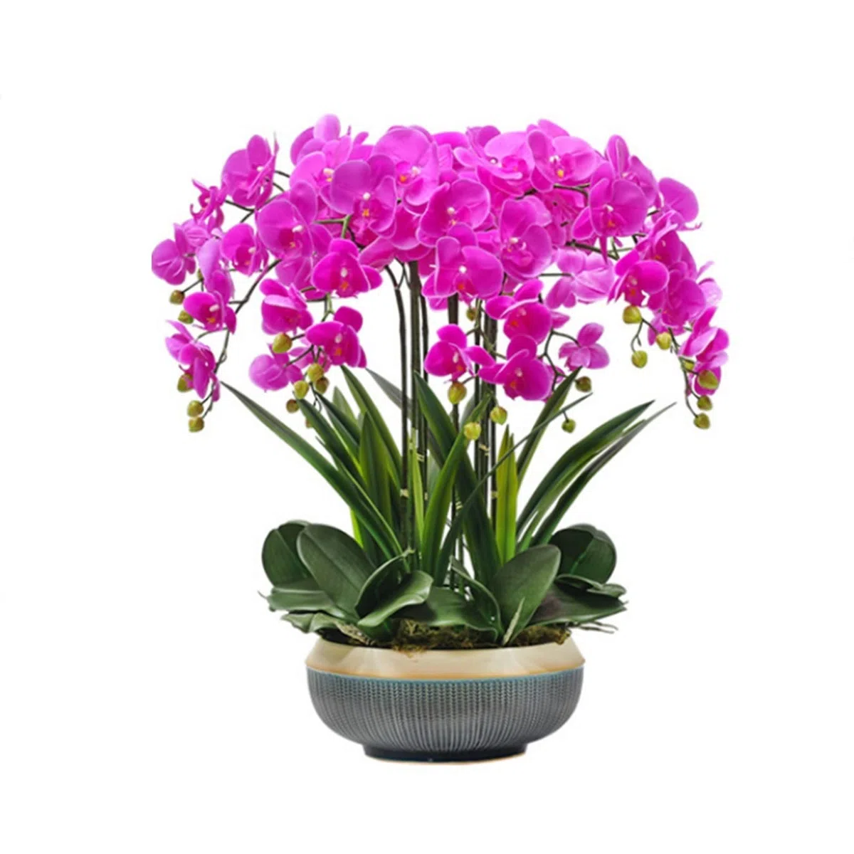 Fleur artificielle avec orchidée en pot Fleurs artificielles de phalaenopsis dans des plantes en pot Ensemble d'orchidées artificielles pour centres de table à la maison Cuisine Salle à manger Or