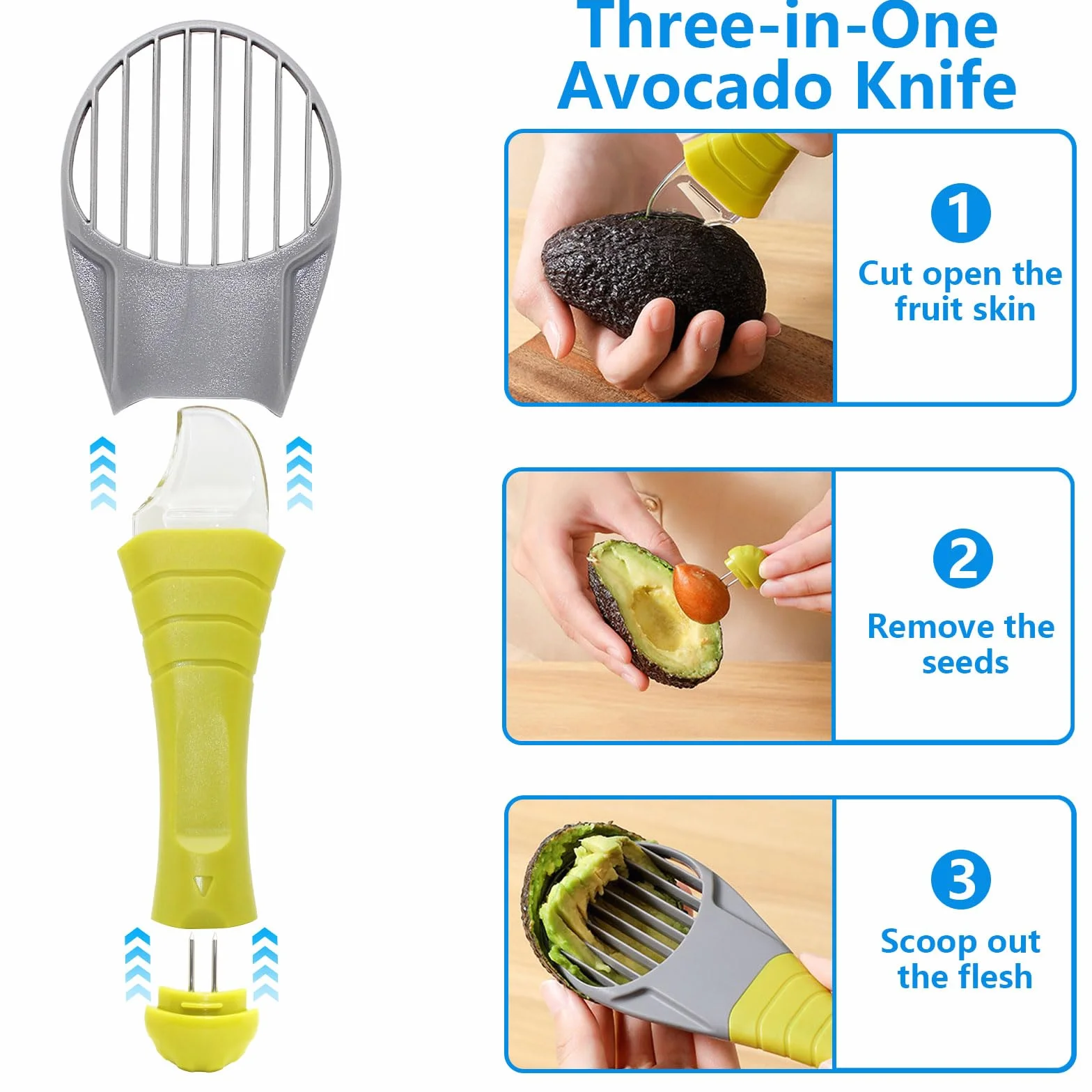 Coupe Pomme Acier Inoxydable 3-en-1 Trancheuse à Avocat Poignée Ergonomique