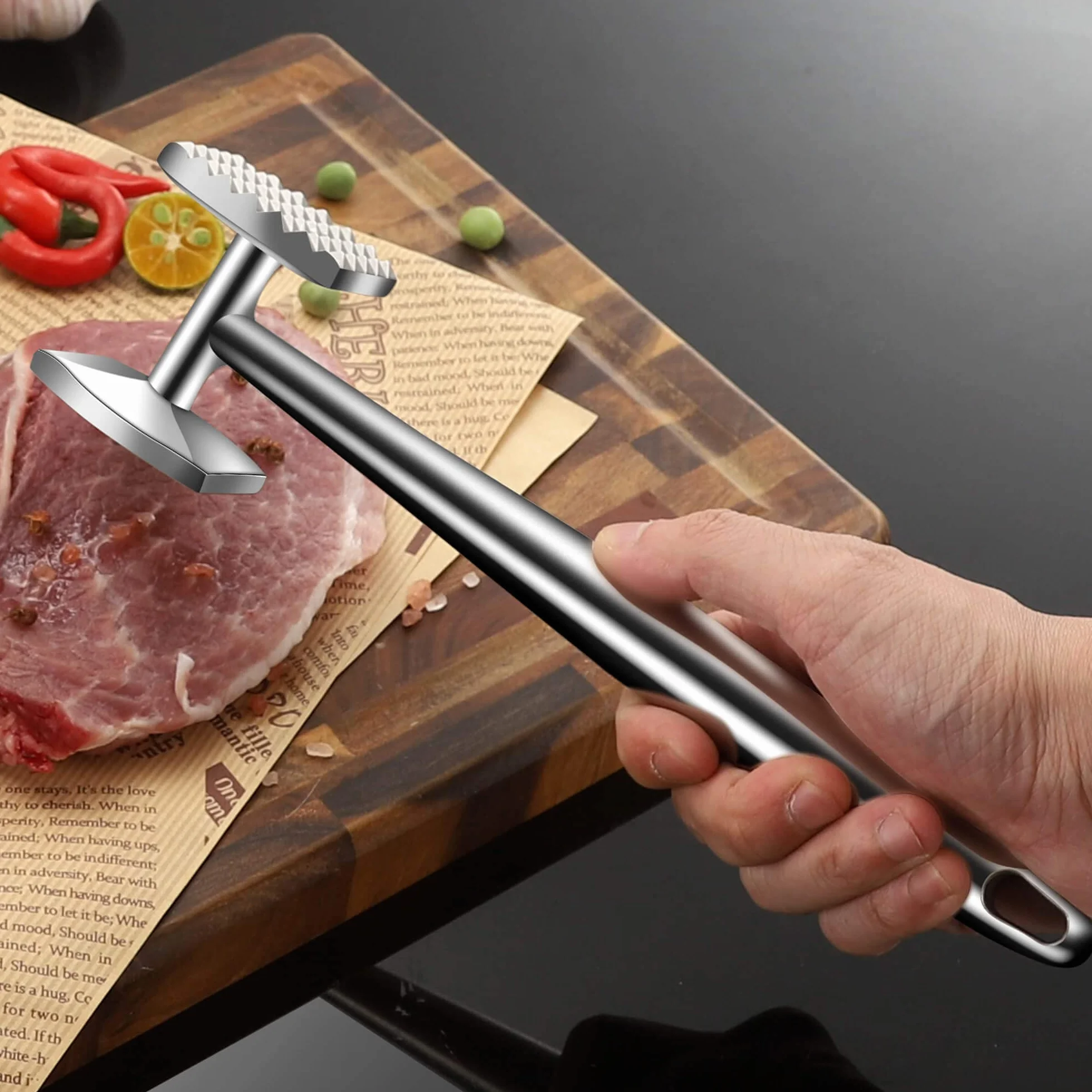 Aliglow Marteau Attendrisseur de Viande en Métal avec Poignée Ergonomique