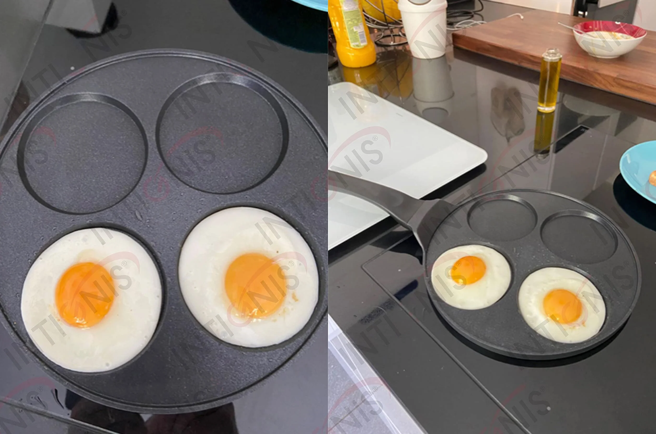 INTIGNIS Poêle à frire antiadhésive céramique 27 cm pour mini-crêpes 4 moules Induction