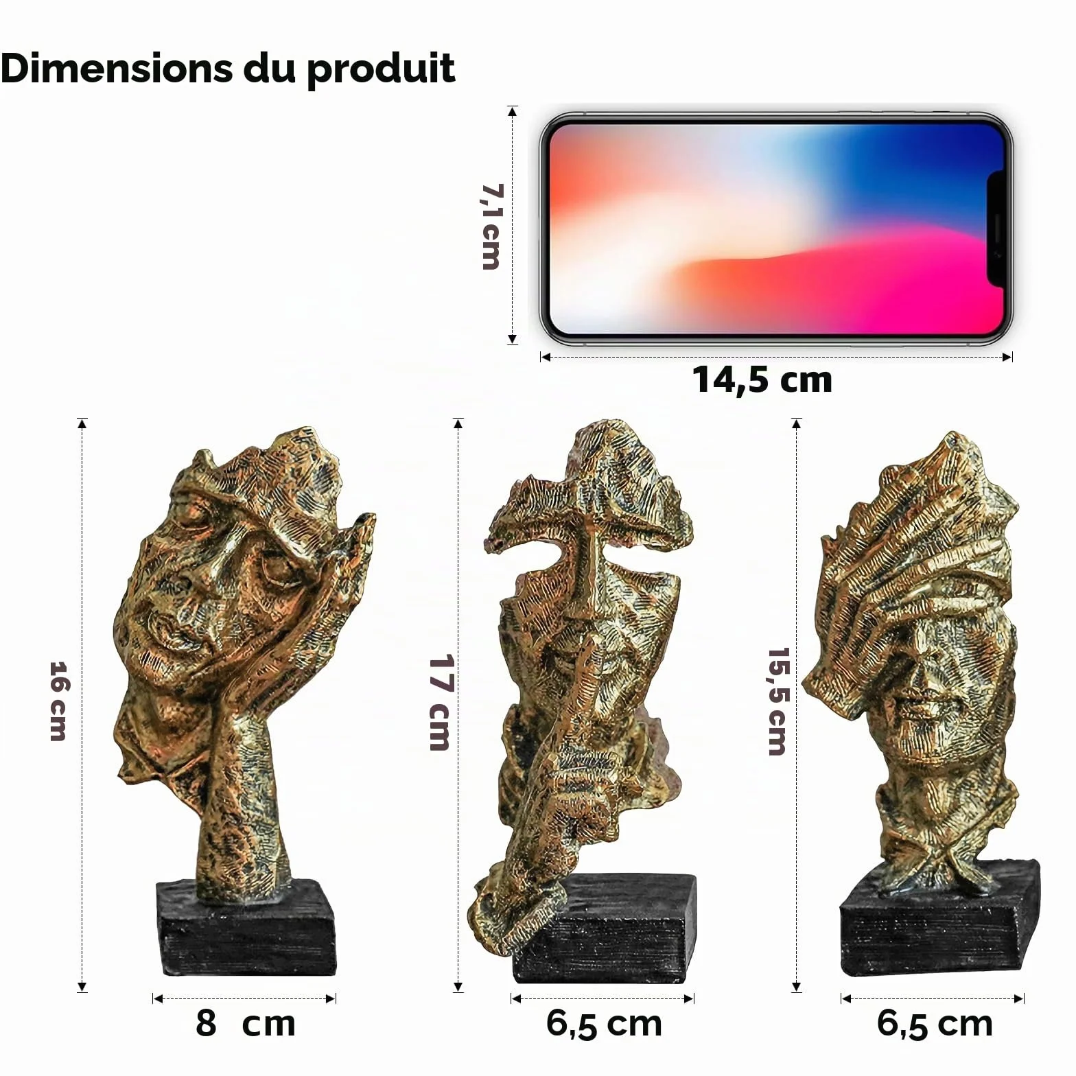 Figurine d'art abstrait moderne, statue de penseur, décoration en résine dorée pour maison et bureau