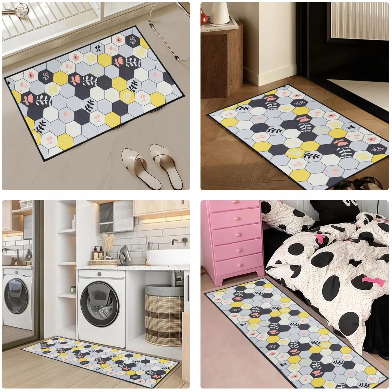 Tapis de Cuisine en Silicone Antidérapant Set de 2 Pièces 40x60cm + 40x120cm
