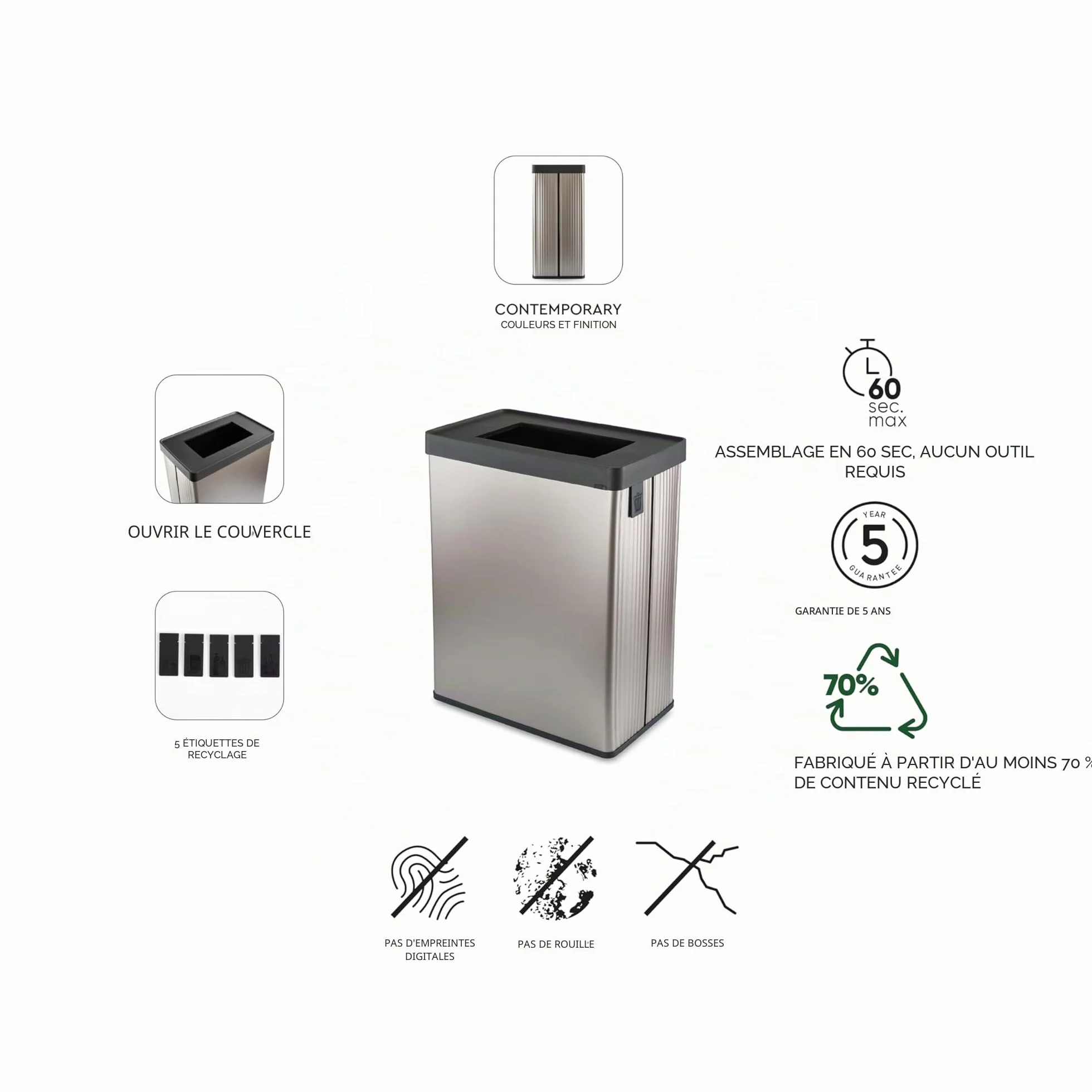 Curver Keter Verto Poubelle de recyclage double compartiment 54 l gris perle
