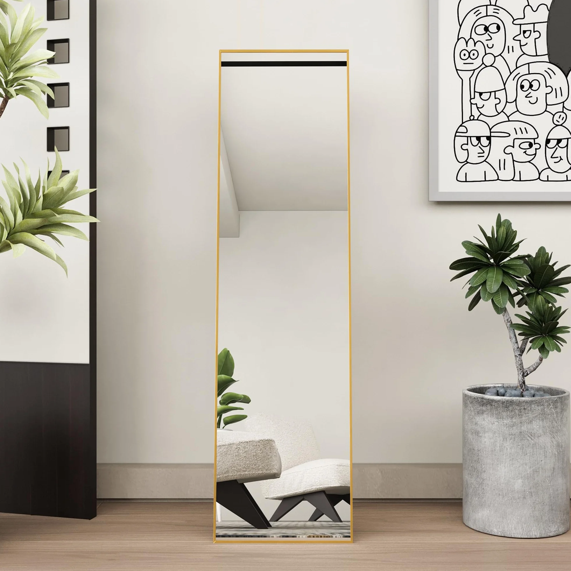 Miroir sur Pied 150x40 cm, Miroir de Sol Rectangulaire avec Cadre en Aluminium Noir, pour Salle de Bain