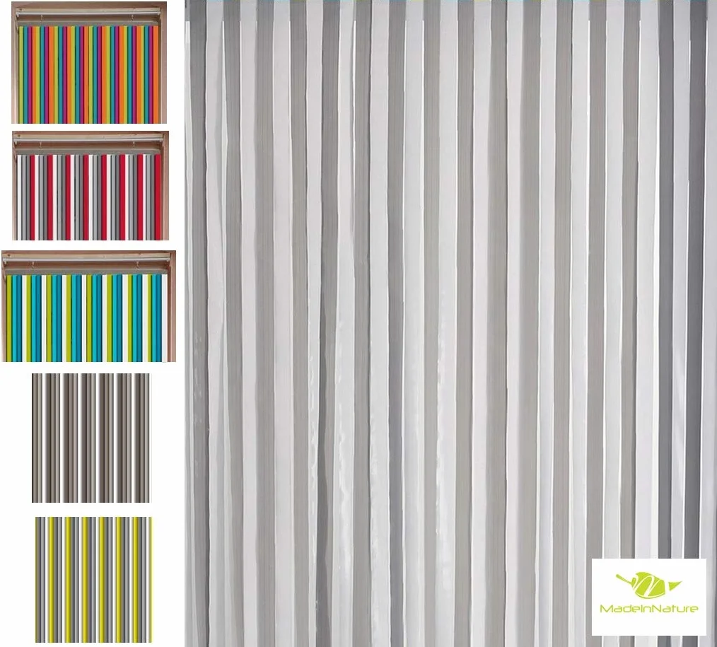 MadeInNature Rideau de Porte Lanières Plastiques 90 cm x 220 cm Gris Blanc