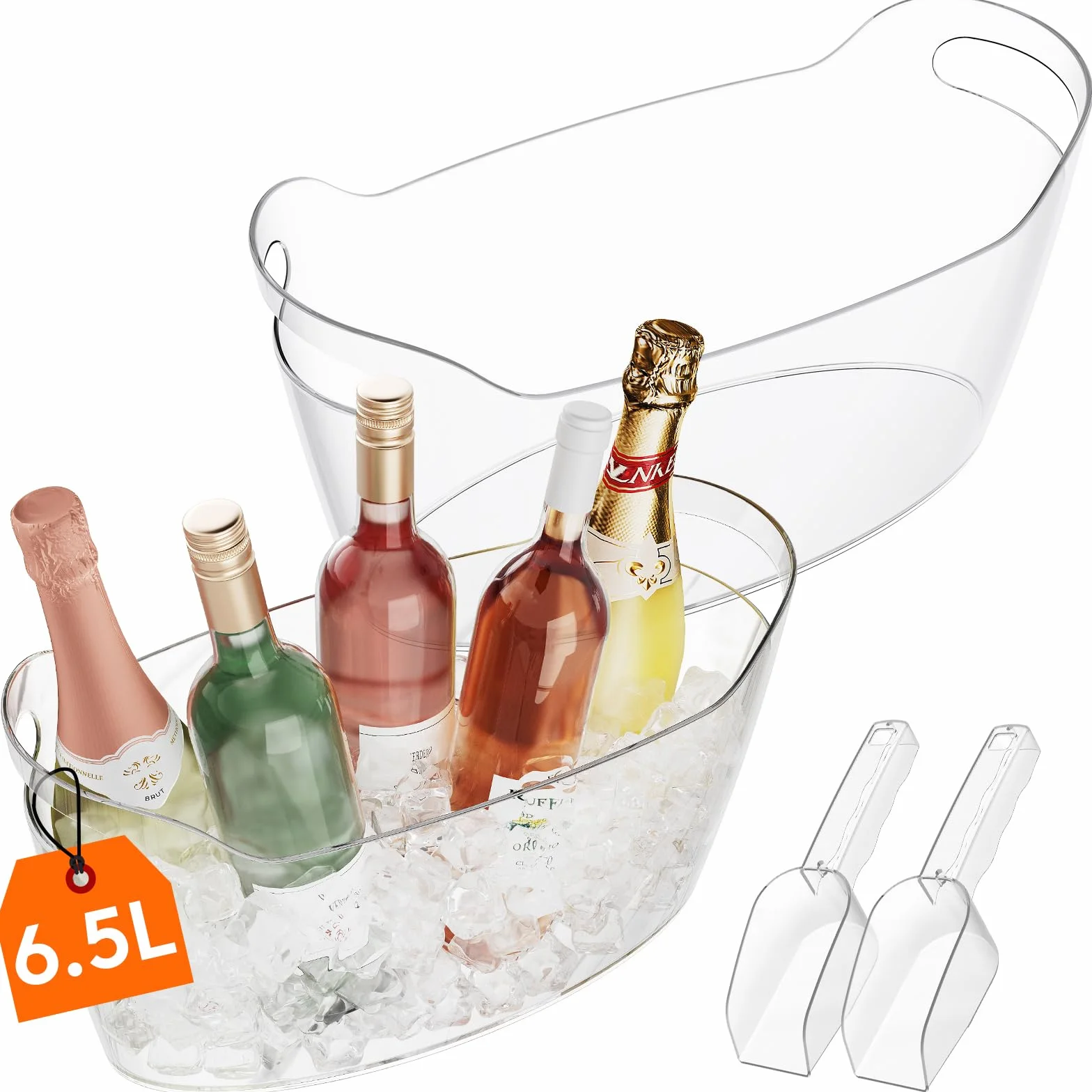 Lifewit Seau à Glace Portable 6.5L, Seau à Champagne avec Cuillère, Plastique Rafraîchisseur de Bouteille de Vin, 38×18×20 cm, Lot de 2