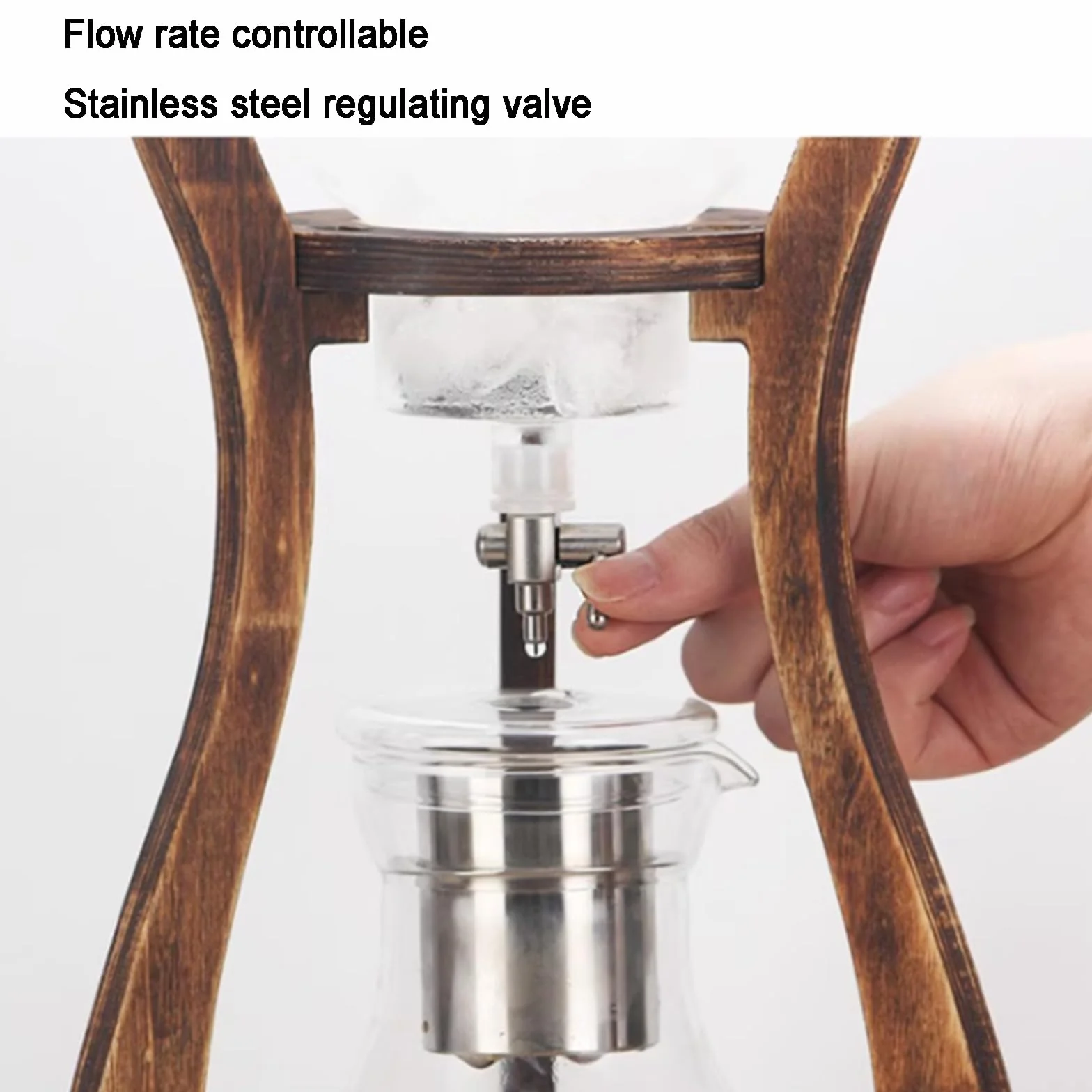 Cold Brew Coffee Maker, Iced Drip Coffee Machine with Adjustable Dripper, Wood Frame, Stainless Steel Filter, 6-8 Cups