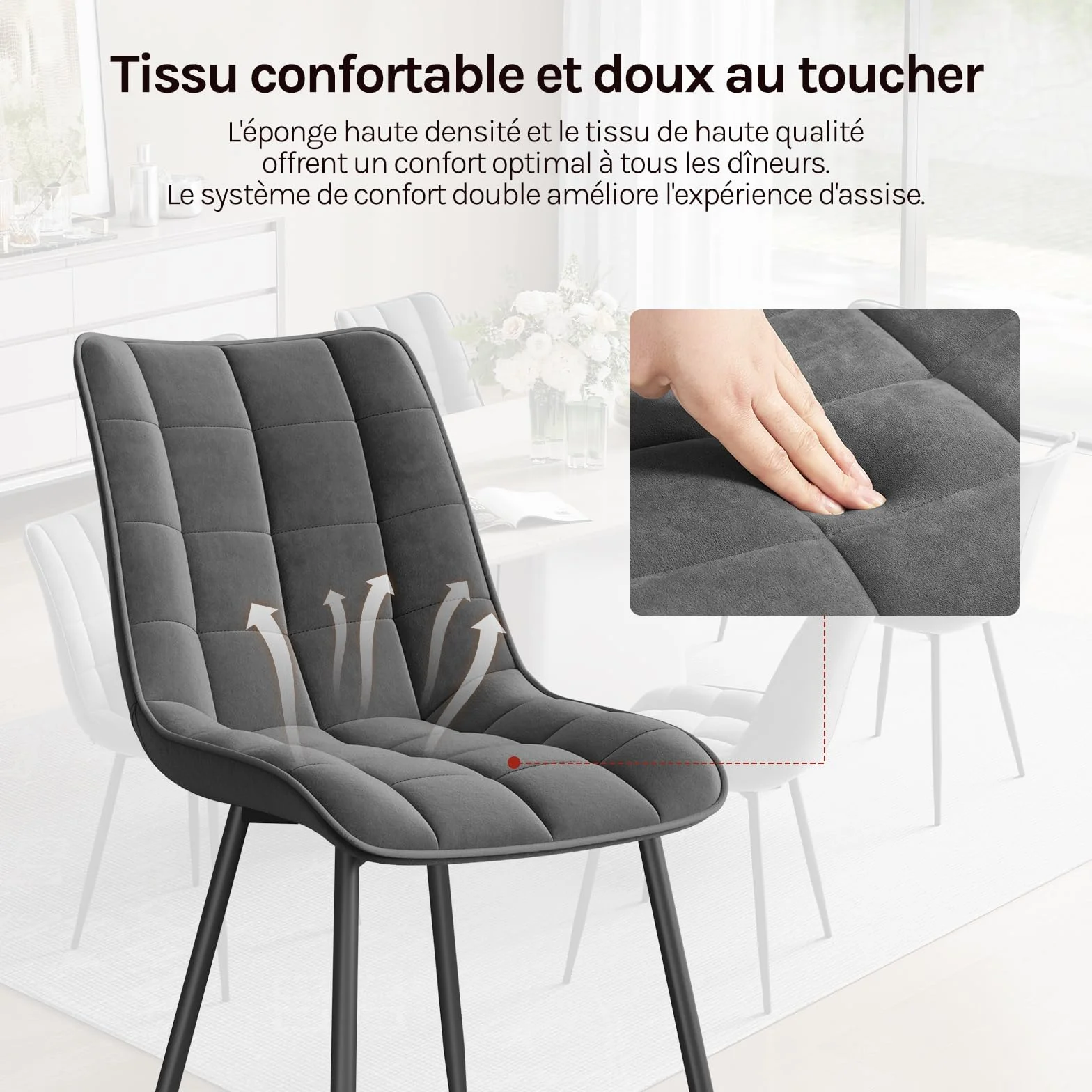 WOLTU Chaise de Salle à Manger Design Moderne Velours Gris Foncé