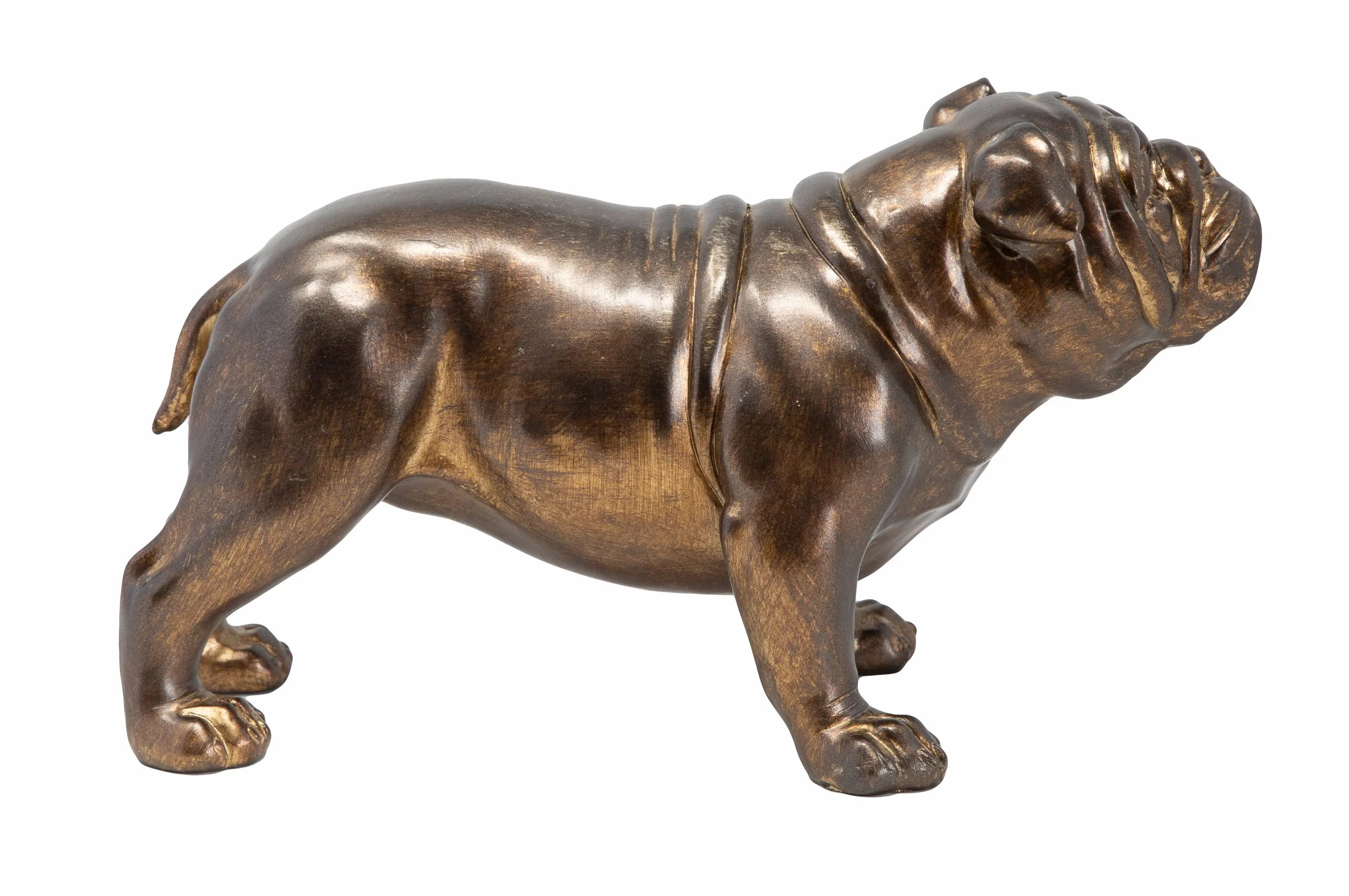 Sculpture en résine bronzée bouledogue britannique décoration classique chien debout finition bronze antique