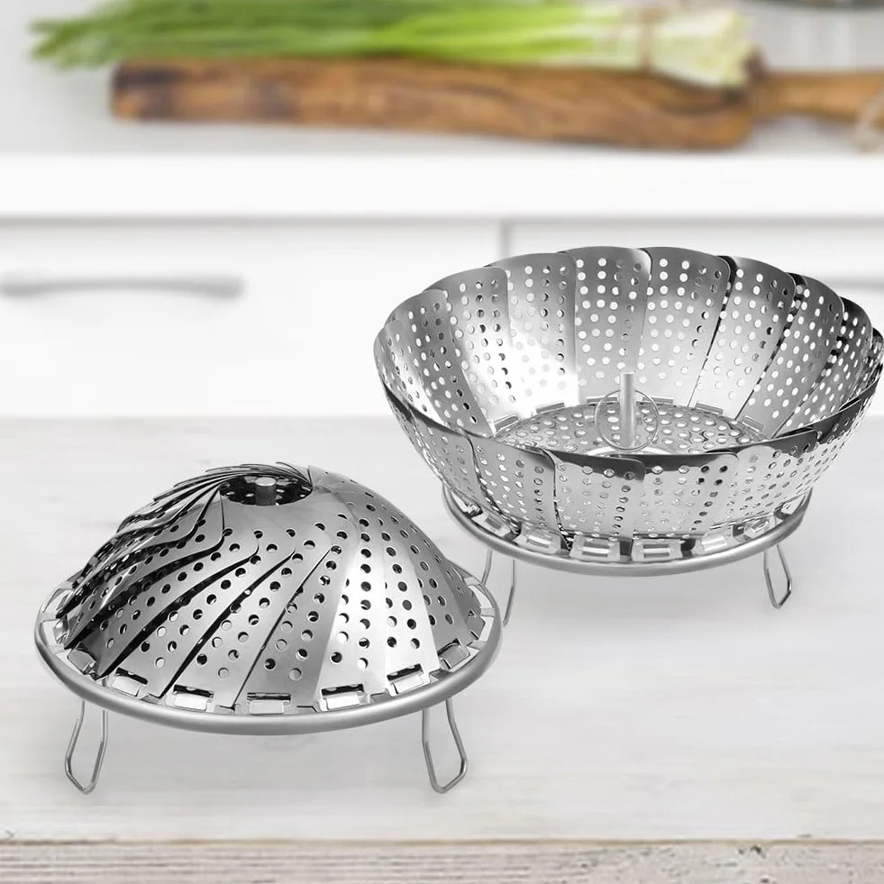 Vicloon Panier Vapeur INOX Pliable avec 3 Pieds Acier pour Légumes Fruits