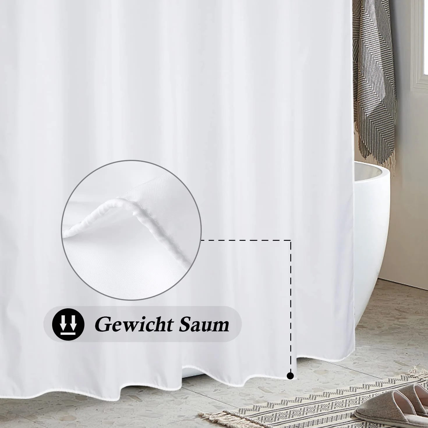 EurCross Rideau de douche 180x200 cm Blanc anti-moisissure imperméable lavable en machine