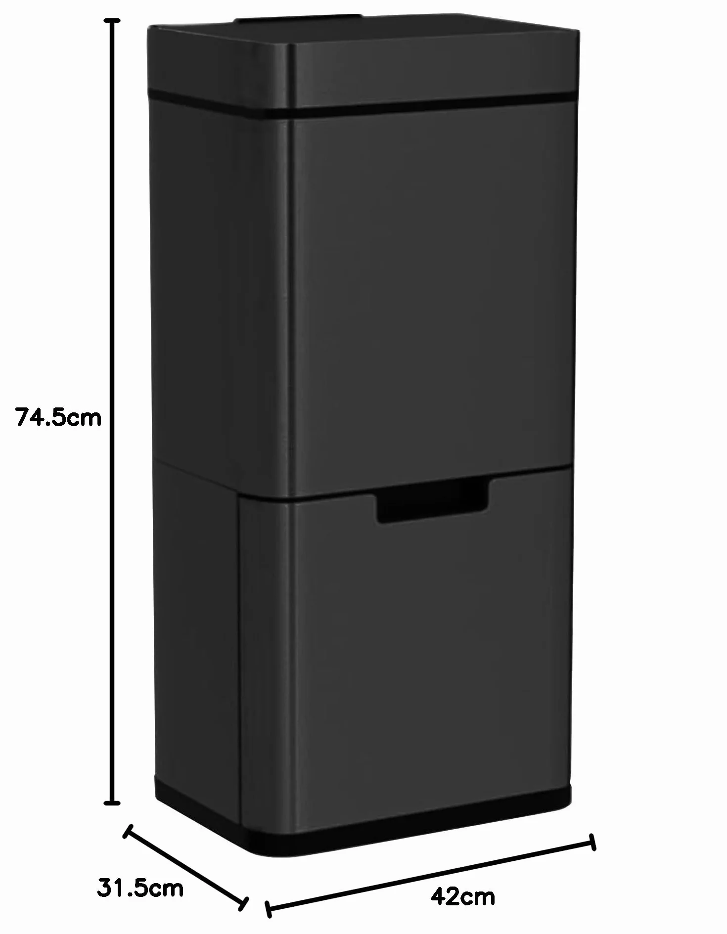 Poubelle de recyclage 62 L acier inoxydable noir ouverture automatique capteur 2 compartiments