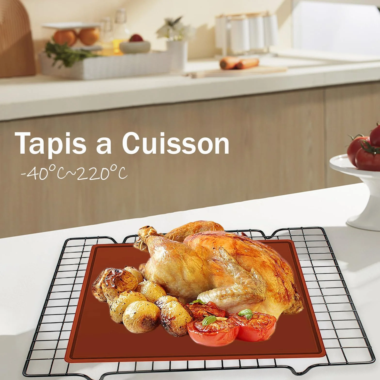 Silicone Plaque Génoises 30x40x1cm Tapis Roulade Cuisson Flexible Marron