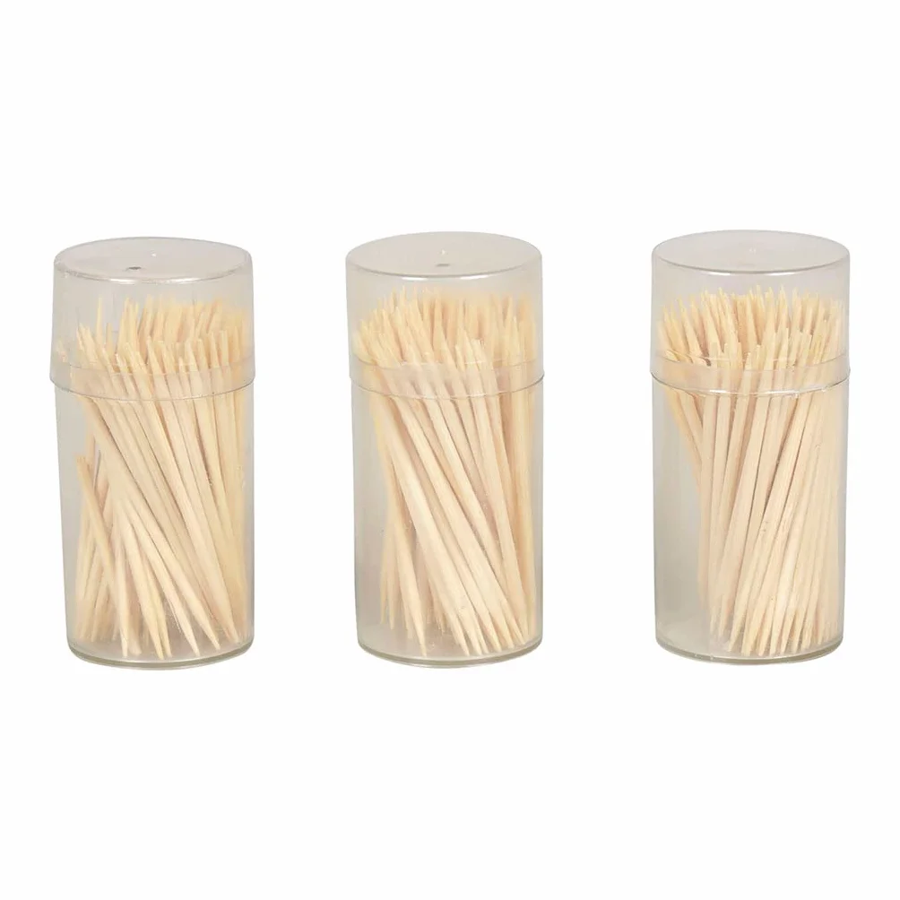 Cure-Dents en Bambou Lot de 3 Boîtes Distributrices Plastique 3 x 100 Pièces