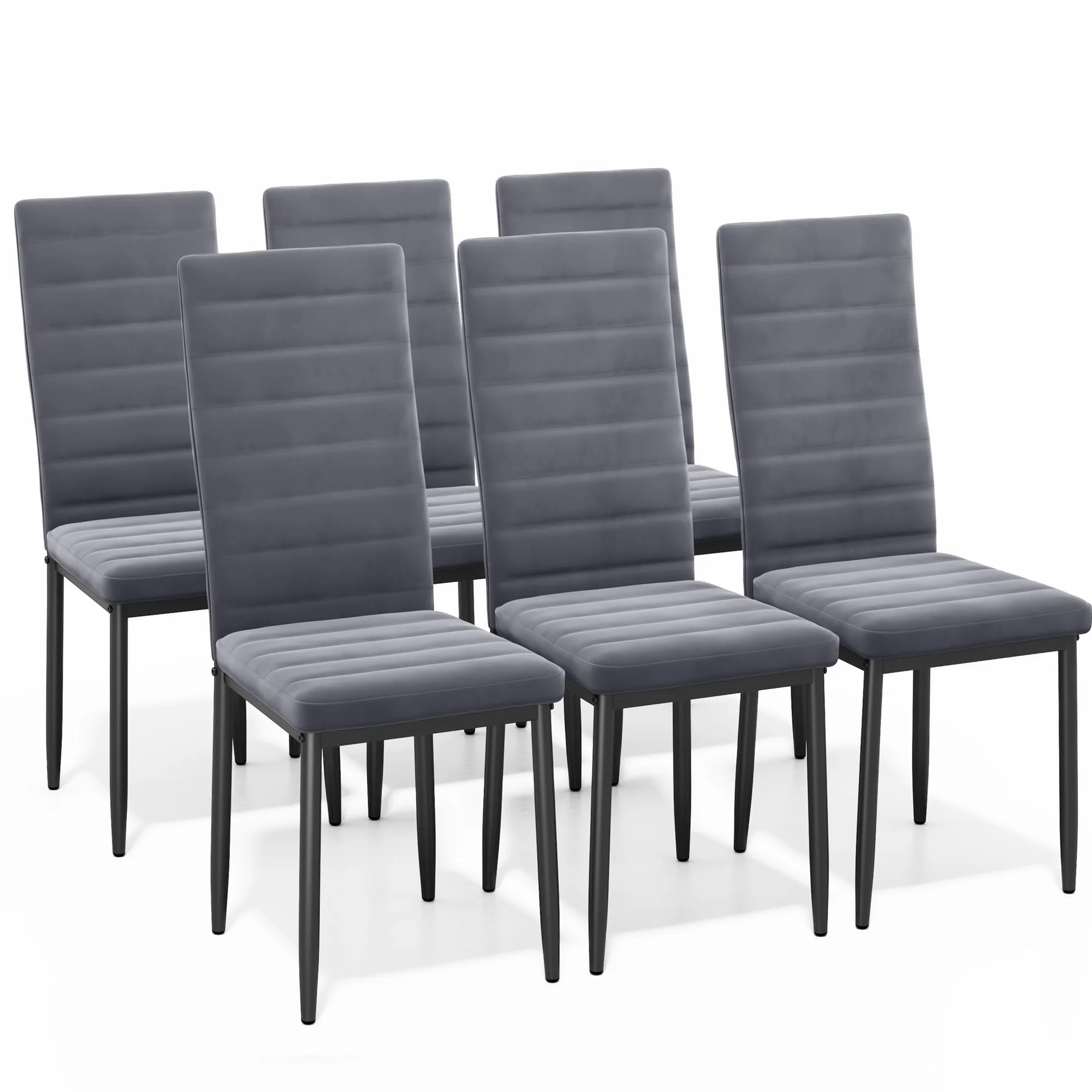 Bealife 6 Chaises Salle à Manger en Velours, Dossier Haut, Gris Foncé