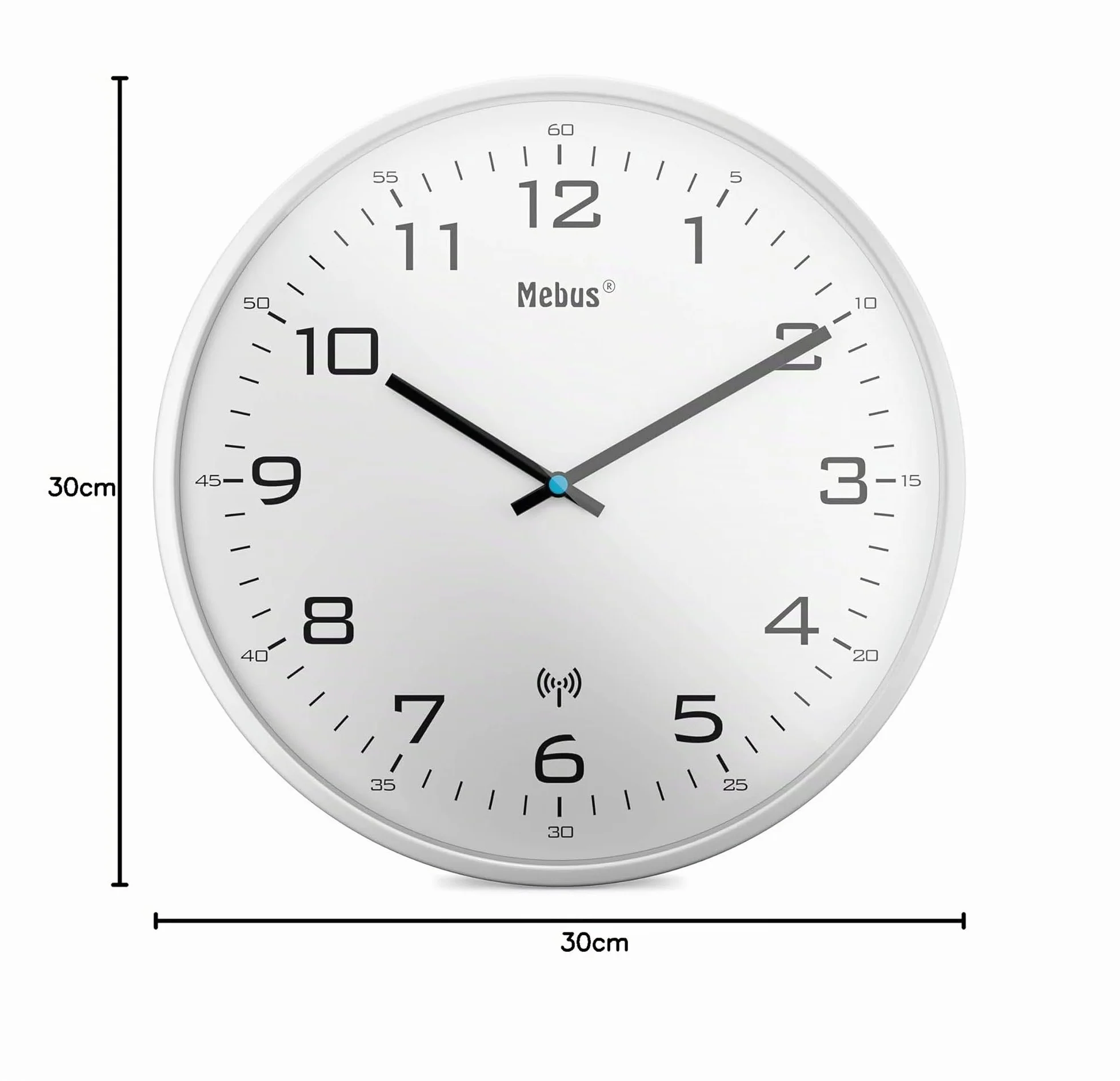 Mebus Horloge Murale Radio-pilotée Silencieuse 30 cm Cadre Blanc Cadran Blanc