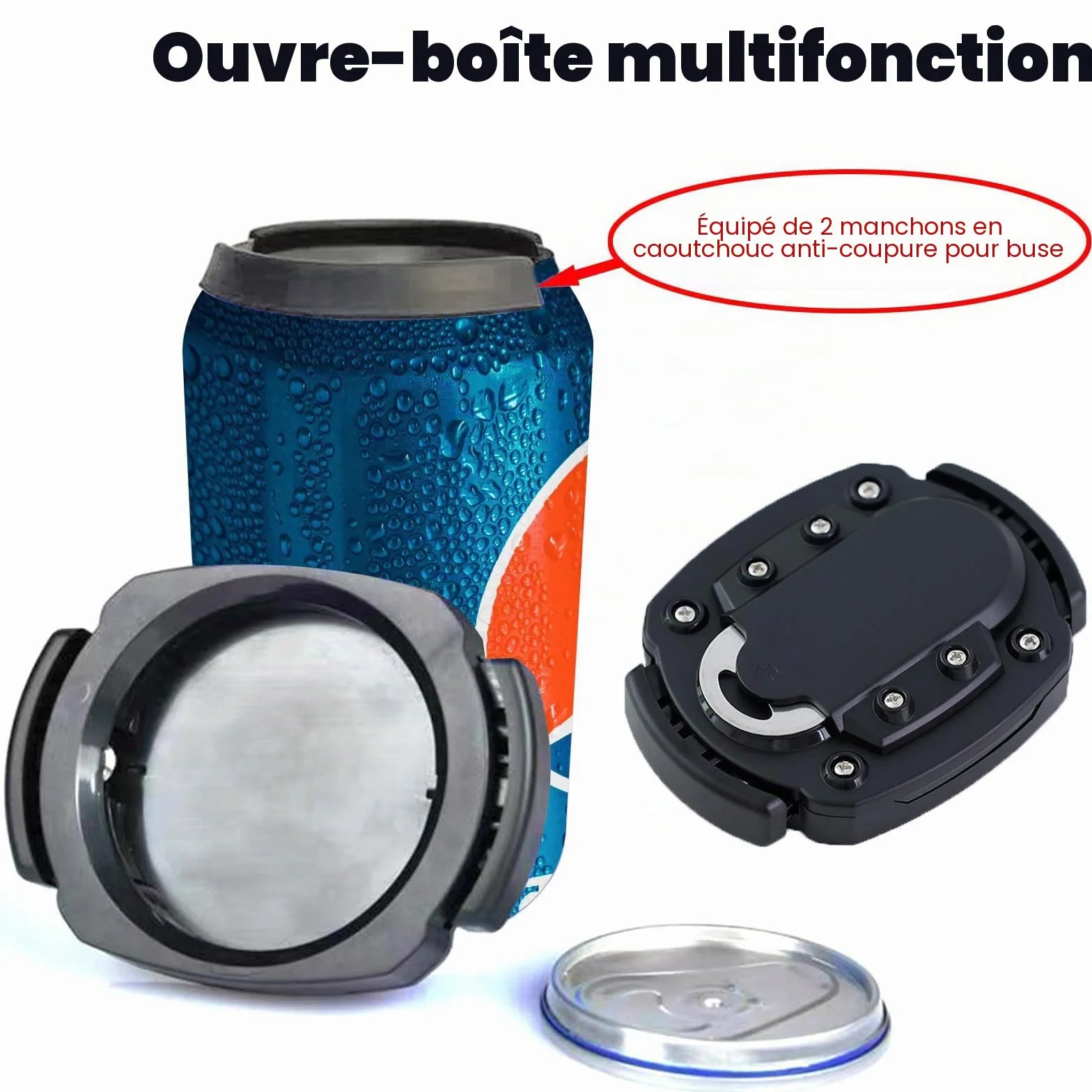 Ouvre-boîtes Manuel Décapsuleur à Bord Lisse, Noir
