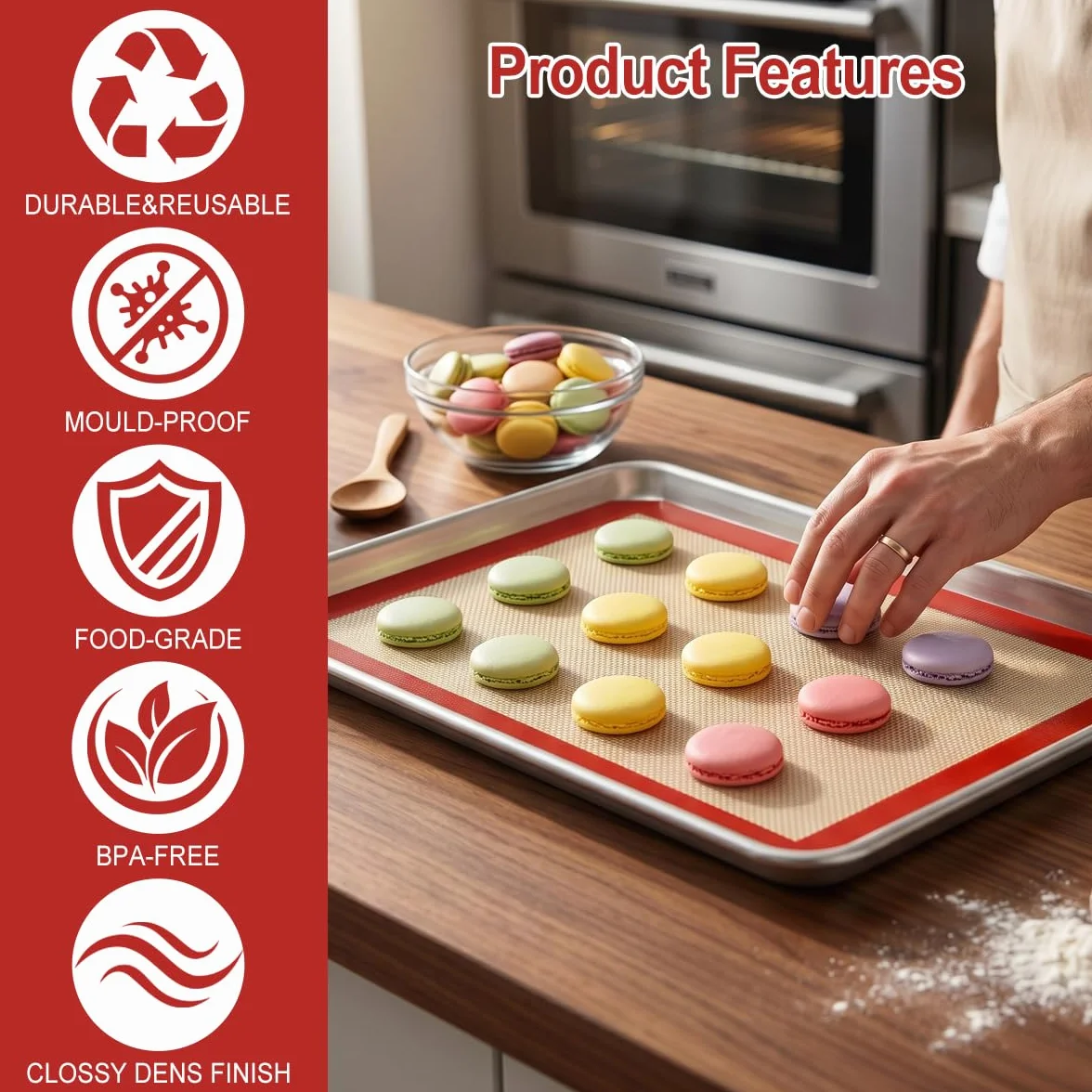 Tapis de Cuisson Silicone pour Four 3 Pièces Réutilisable Anti-Adhésif Sans BPA