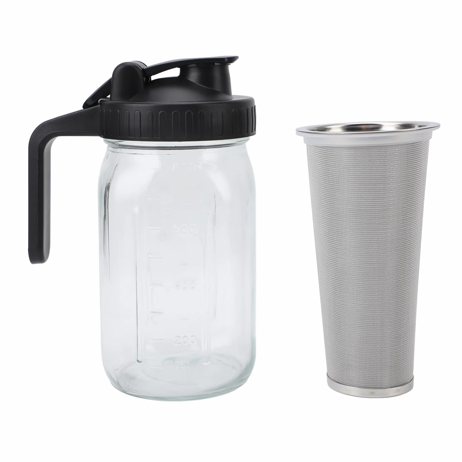 Carafe en Verre pour Cafetière à Froid avec Filtre en Acier Inoxydable et Couvercle Bec, 1000ml