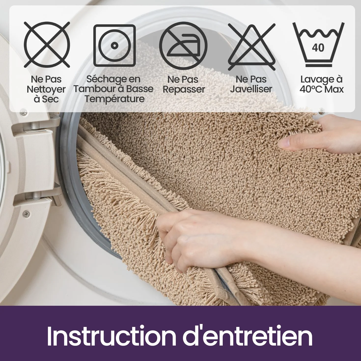 DEXI Tapis de Bain 40x60 cm Microfibre Antidérapant Beige