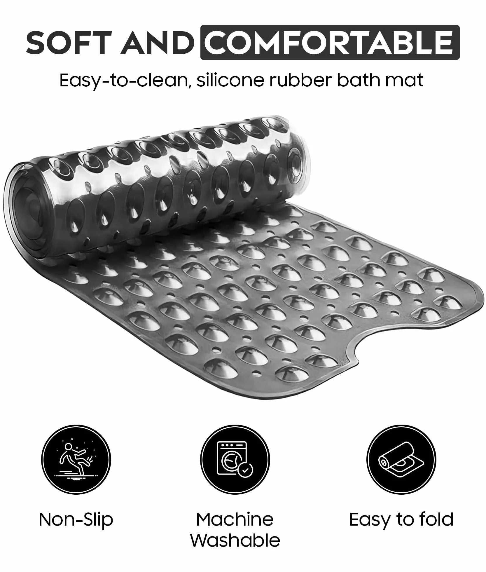 ADOV Tapis de Bain antidérapant 100x40 cm Extra Long Anti-moisissure 200 ventouses Trous de Drainage Lavable en Machine