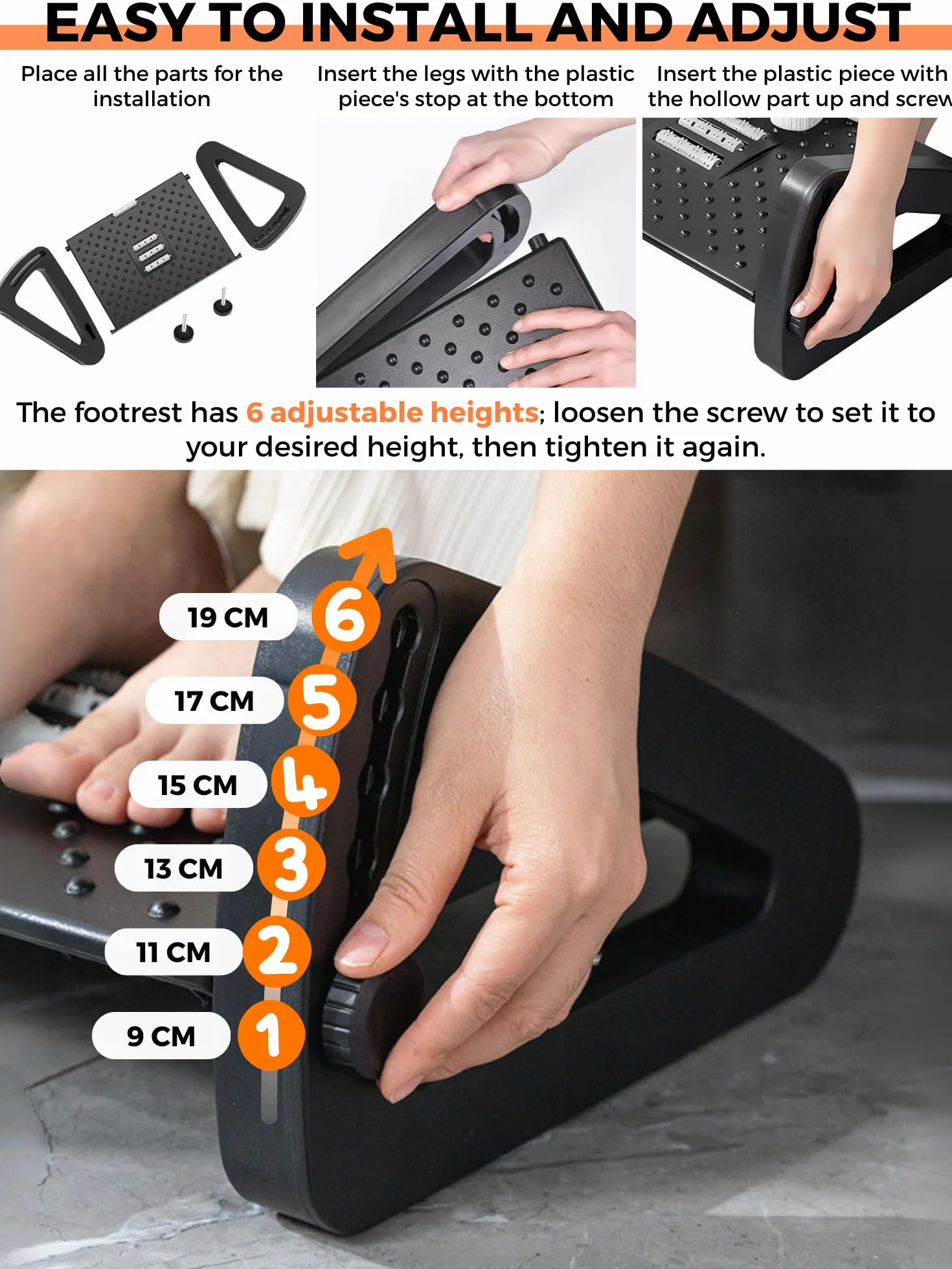 Repose-Pieds Ergonomique Réglable sous Bureau avec Fonction Massage Antidérapant