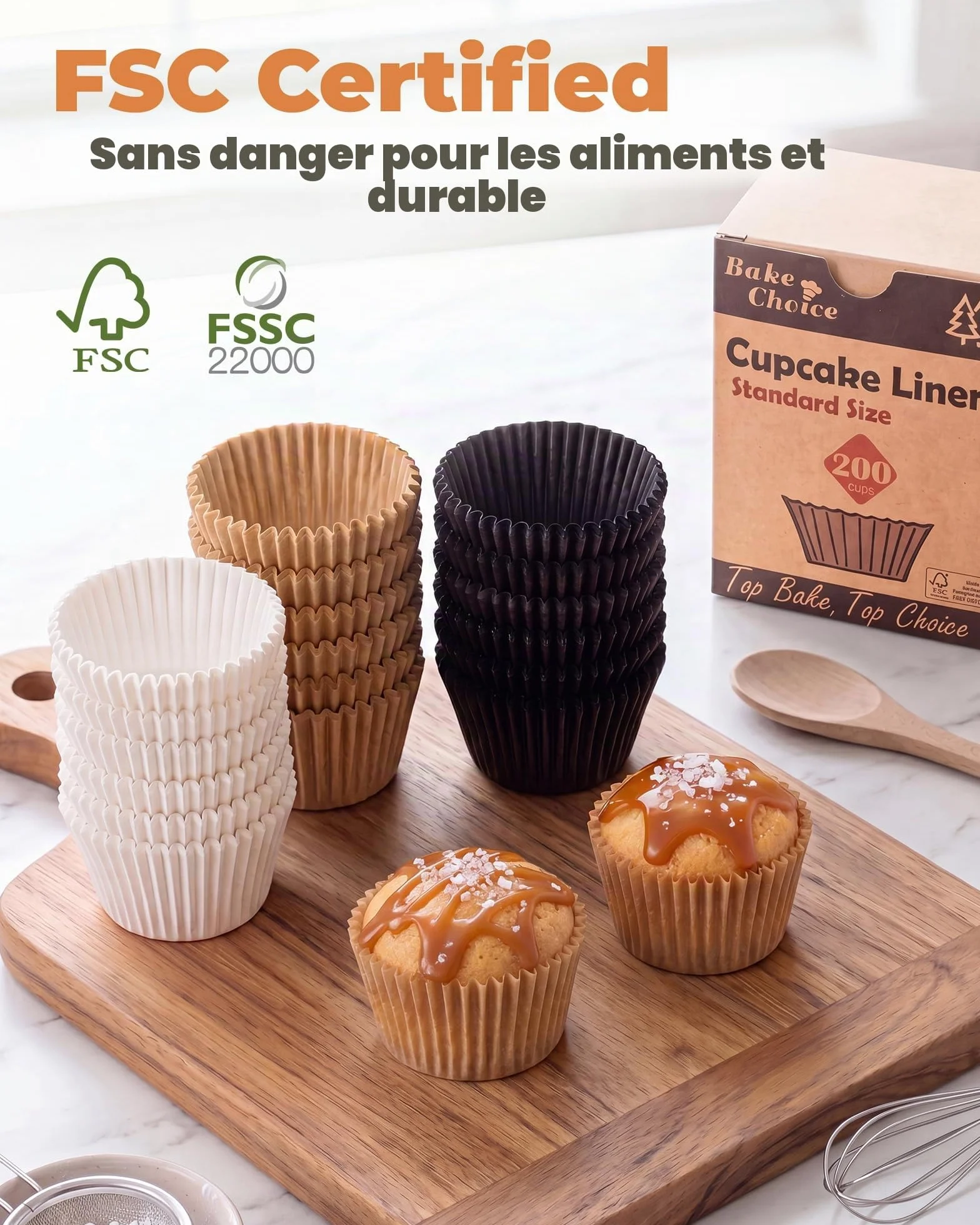 Caissette Muffins Papier 200 pièces Standard Naturel Moule Parchemin Résistant à la Graisse Non Blanchi