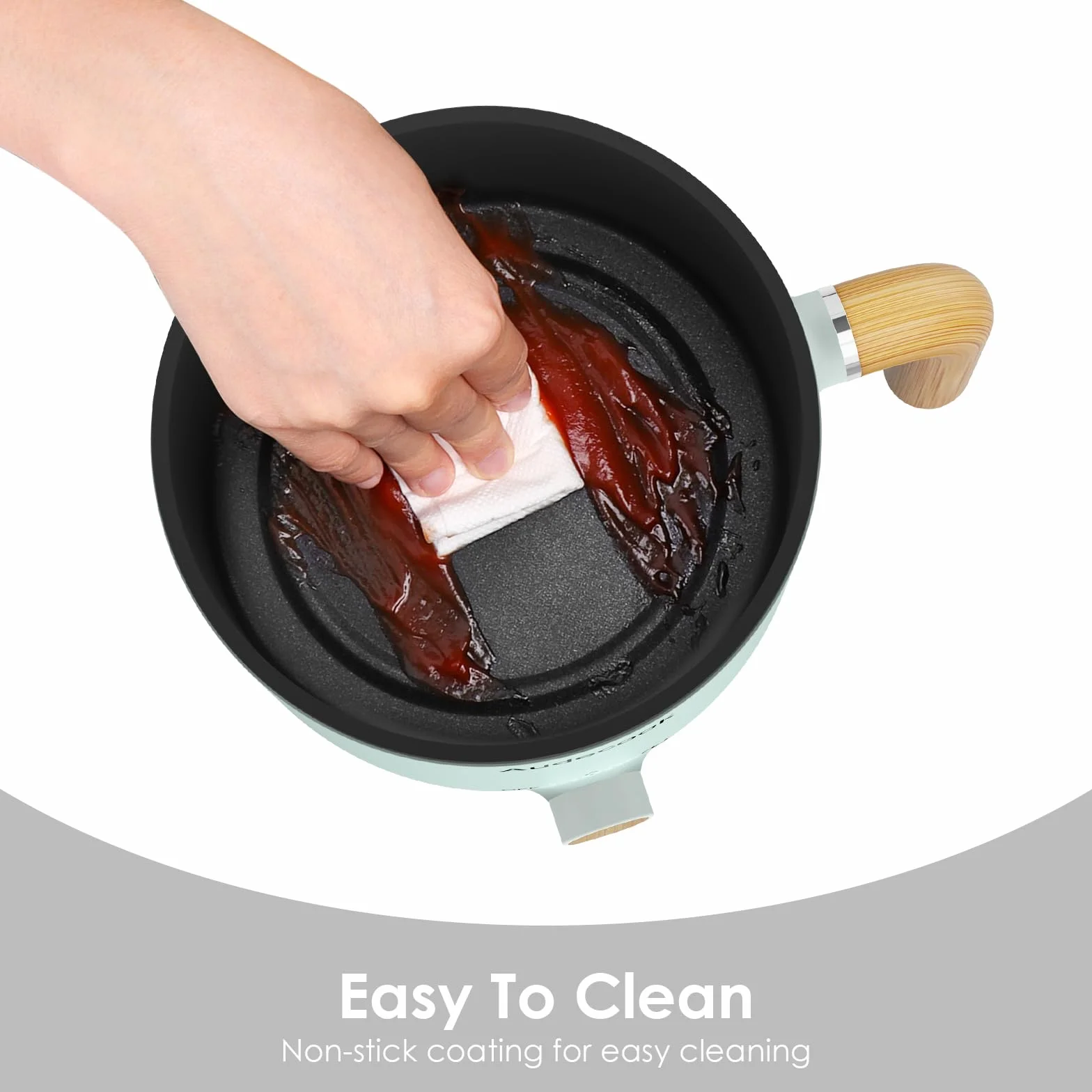 Audecook Hot Pot électrique 1.5L Portable Cuiseur à Vapeur Multifonction Vert