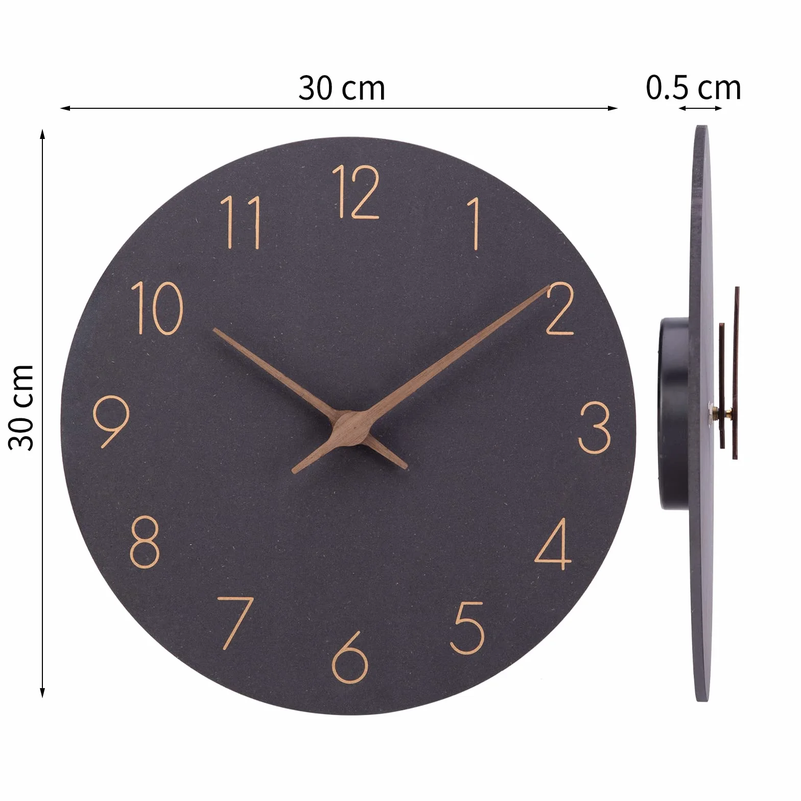 ACCSHINE Horloge Murale en Bois MDF Silencieux 30 cm Quartz Moderne Noir