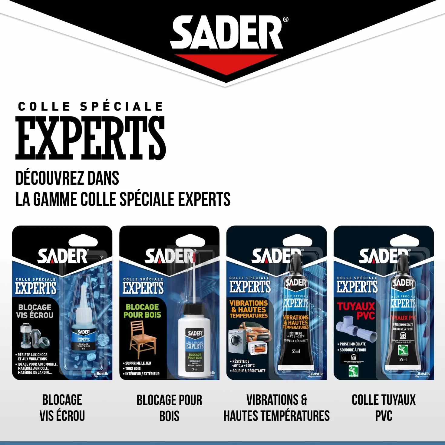 Sader Colle Bois Bloquage 50ml Blister Blanc