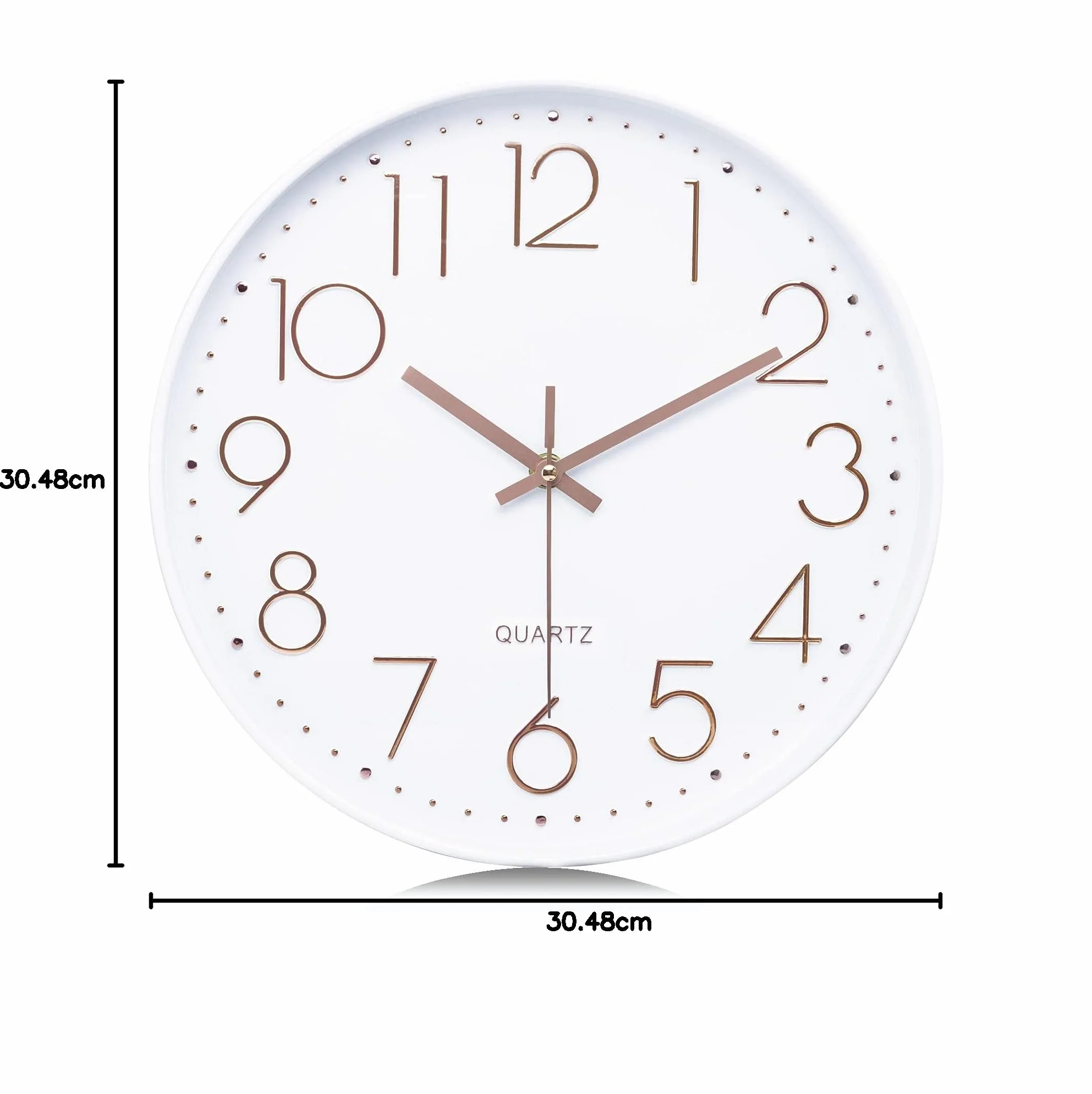Lafocuse Horloge Murale 30cm Blanc Moderne Silencieuse Chiffres 3D Or Rose