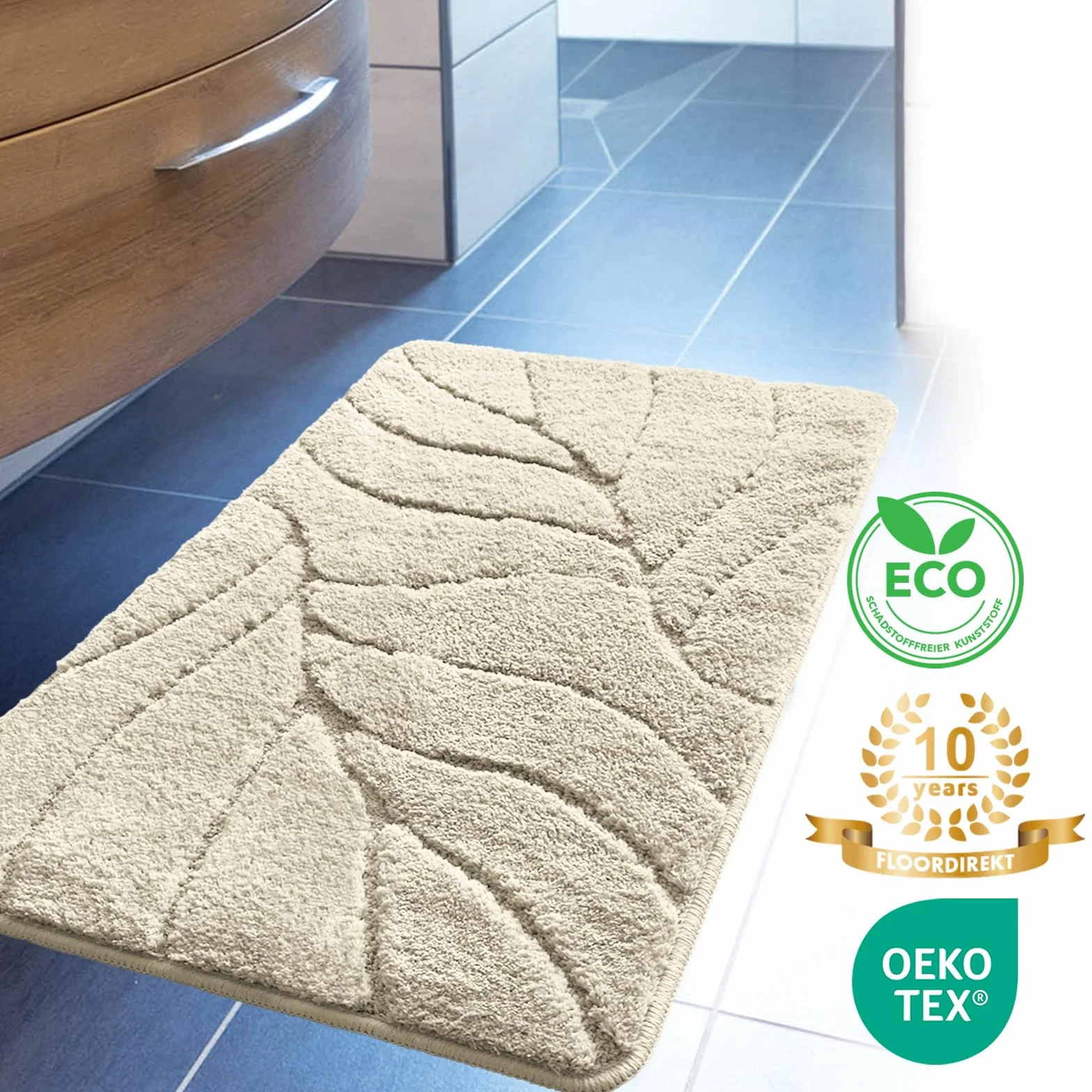 KARAT Tapis de Bain Doux Antidérapant Séchage Rapide Lavable 40°C Oeko-TEX 80x150 cm Maris Crème