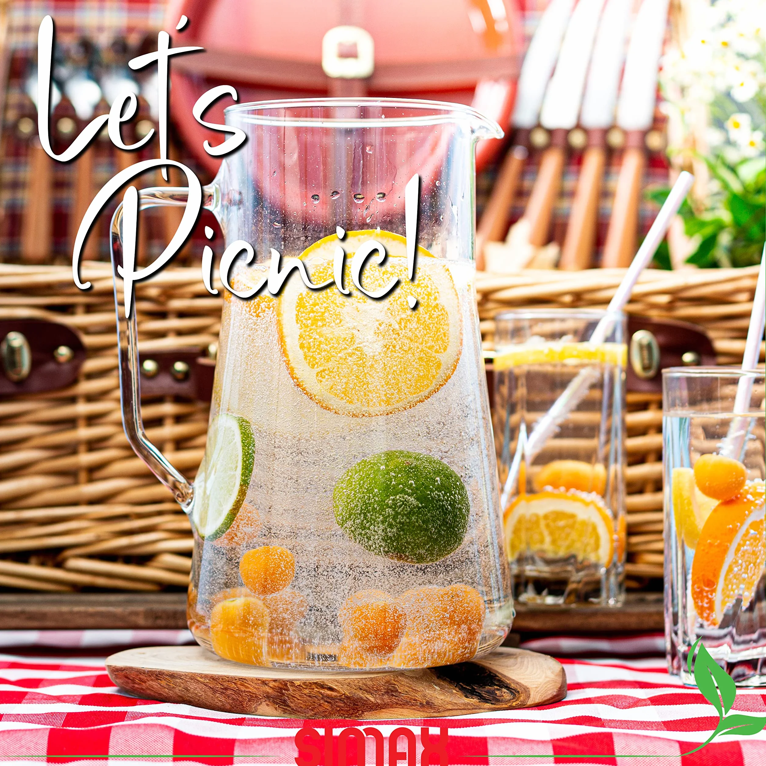 Simax Grand pichet en verre borosilicate 2,5 L avec bec verseur et poignée pour sangria et eau