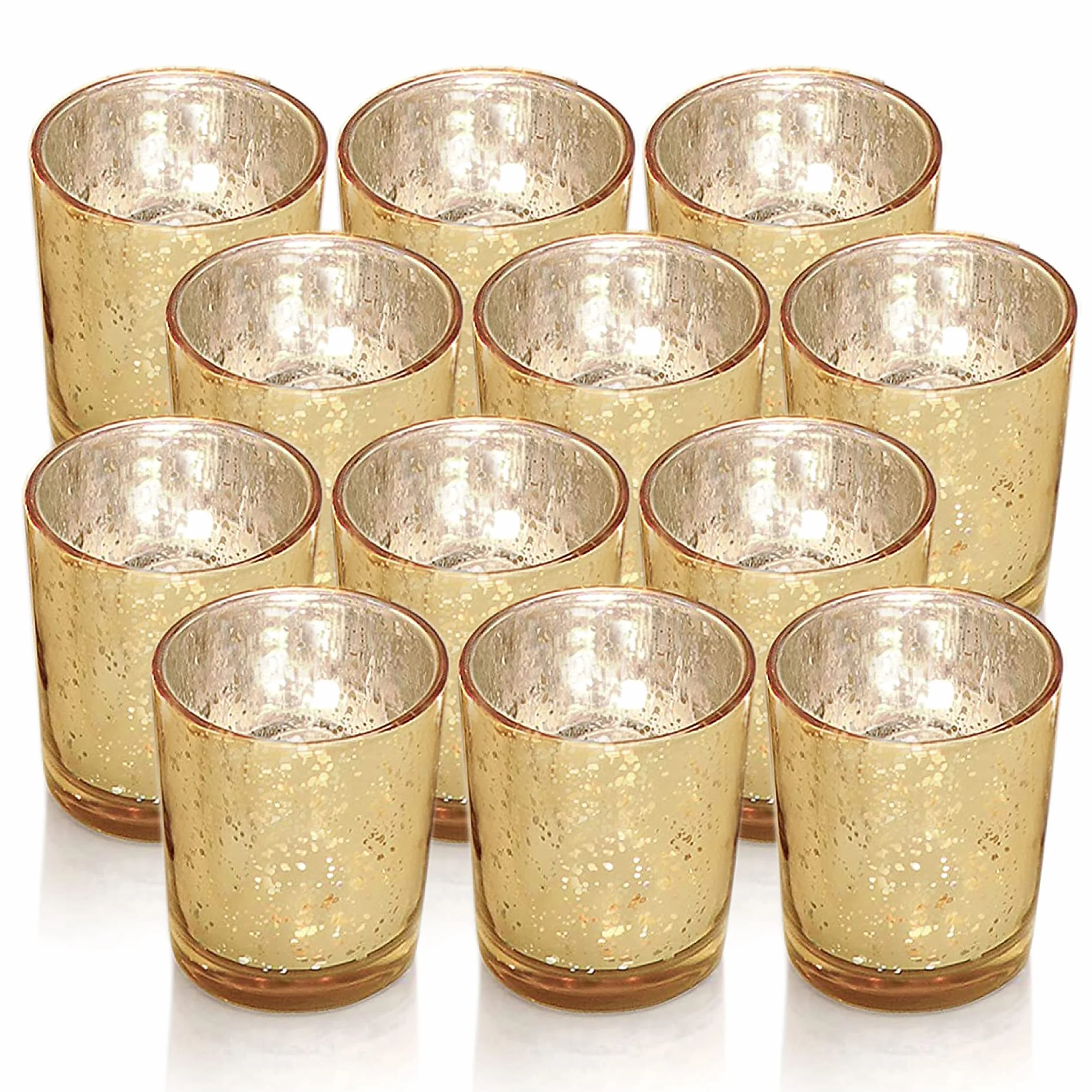 Bougeoirs Doré en Verre au Mercure, Lot de 12 Photophores pour Décoration Mariage