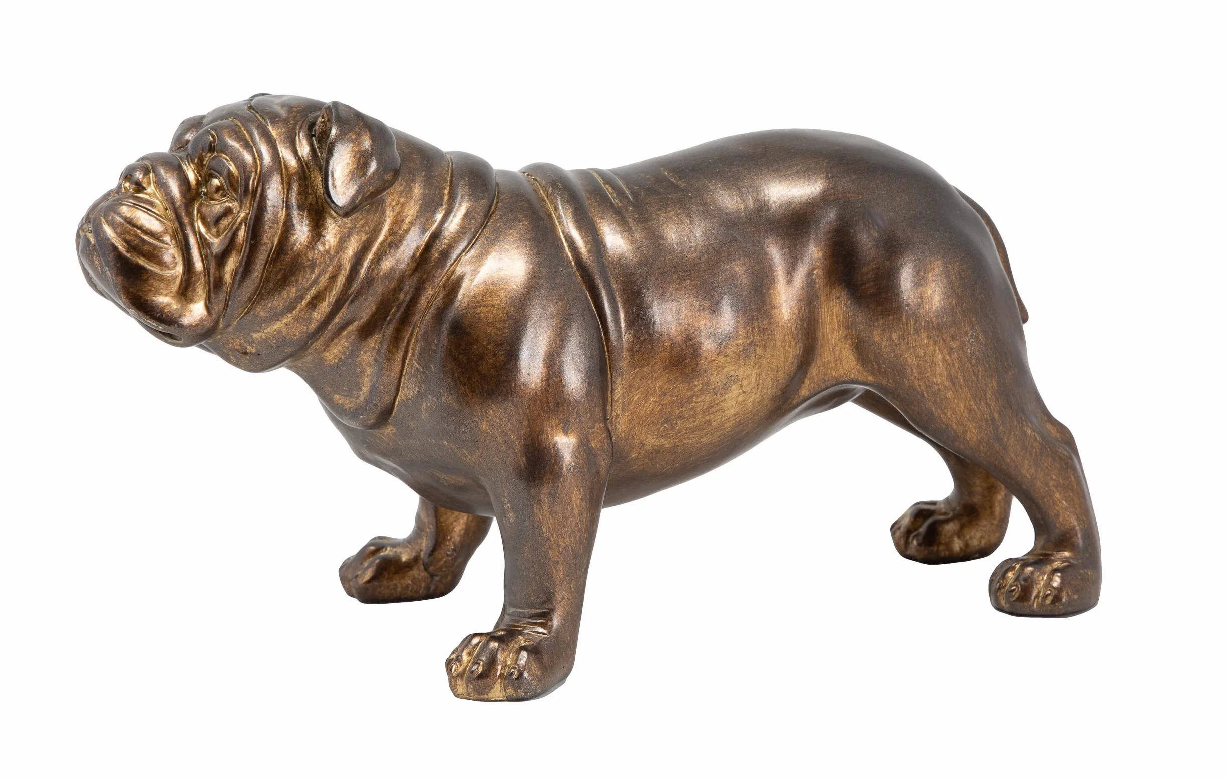 Sculpture en résine bronzée bouledogue britannique décoration classique chien debout finition bronze antique