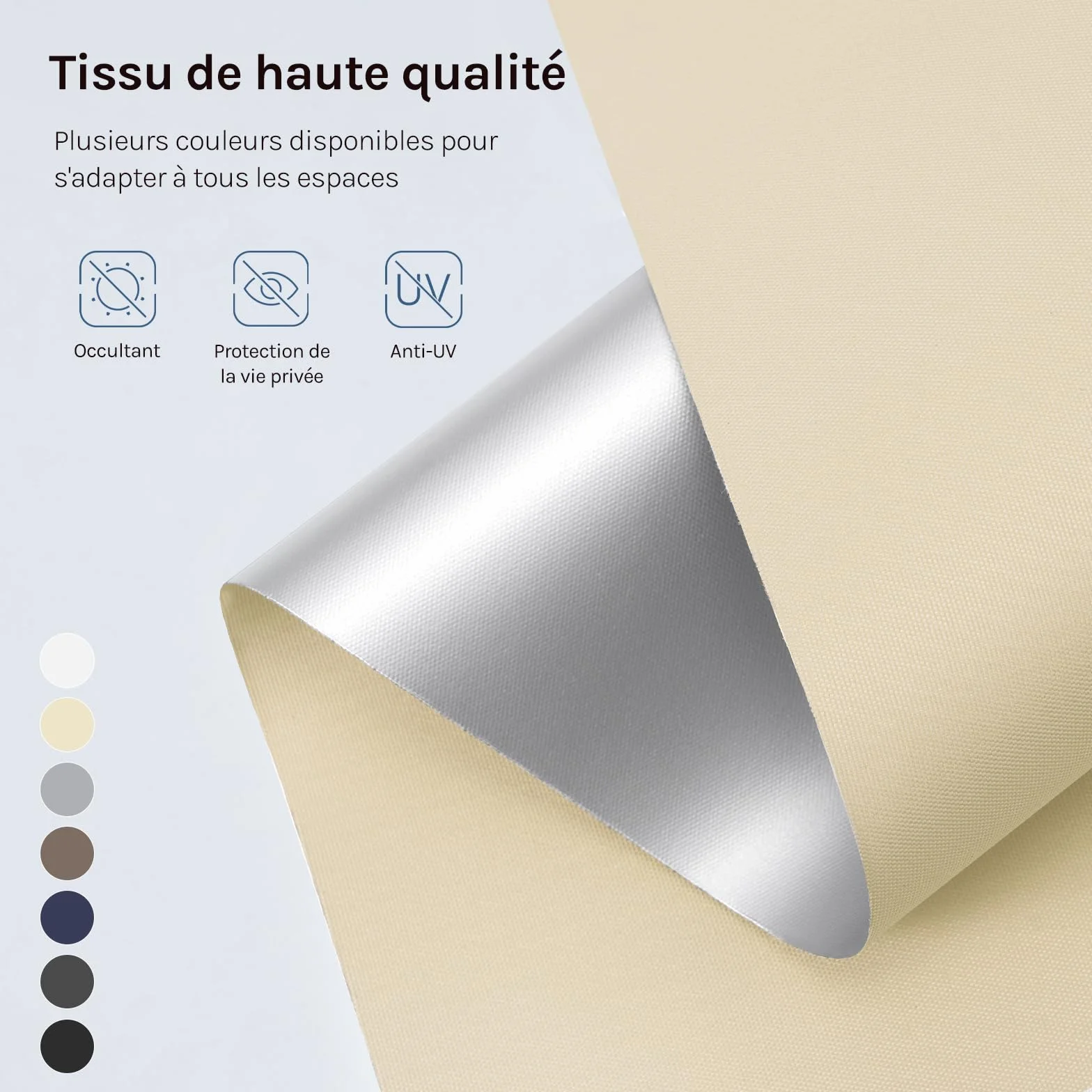 WOLTU Occultant Enrouleur sans Perçage, Rideau Opaque Revêtement Argent, Protection Soleil 70x210 cm Beige