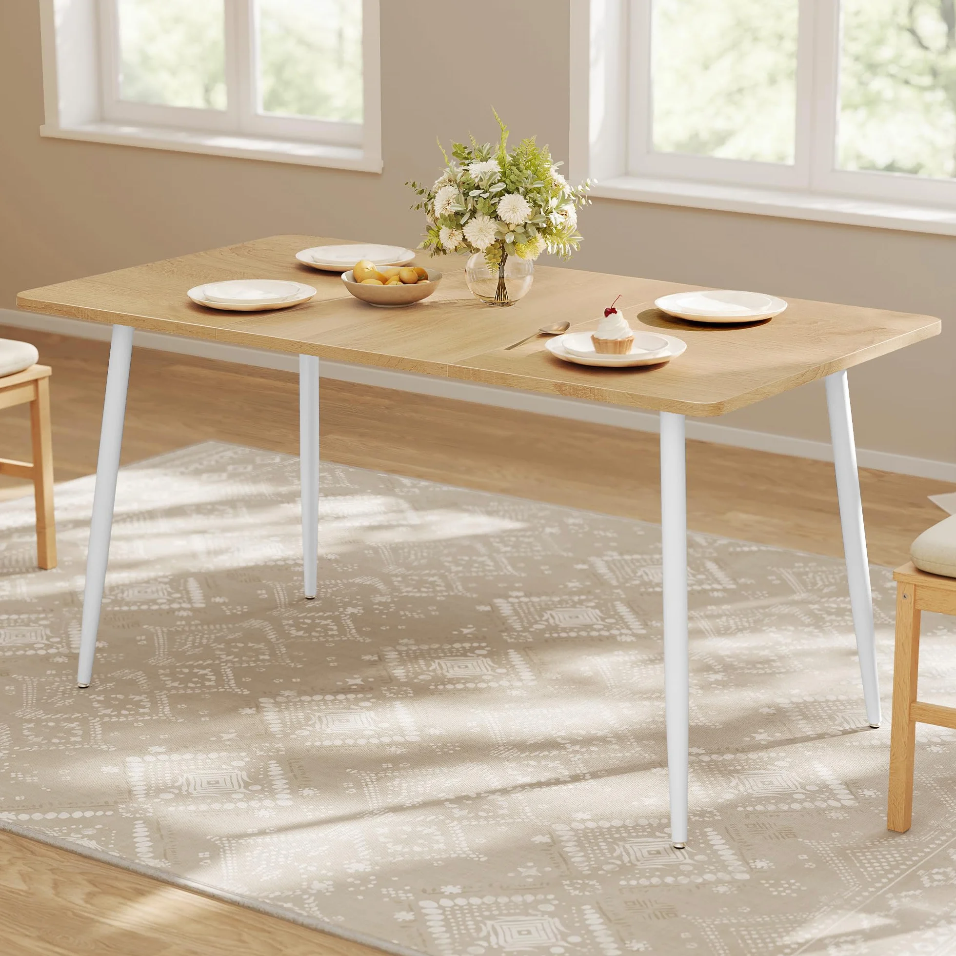VASAGLE Table à Manger 75 x 140 x 75 cm Doré Chêne Blanc Nuage pour 4 à 6 Personnes