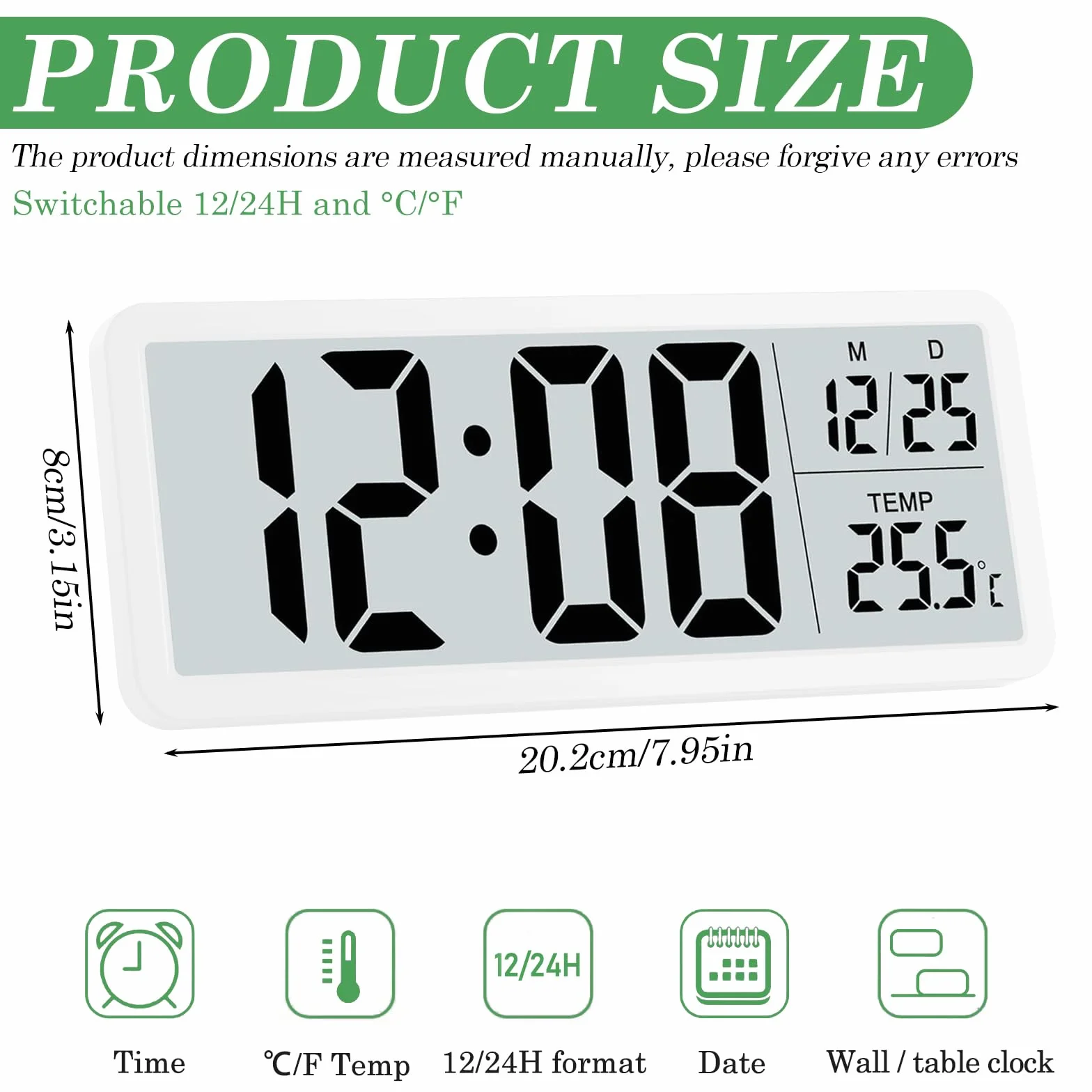 Horloge Numérique BORDEAG avec Température et Humidité, Date, pour Salon Chambre Bureau