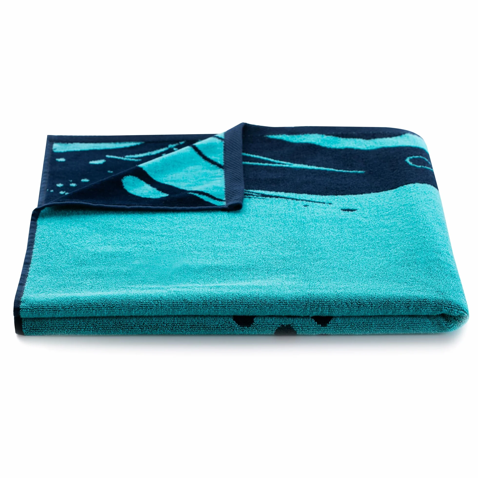 Grande Serviette de Plage 100% Coton Double Face 90 x 180 cm Absorbante Bleu Marine Blanc Turtle