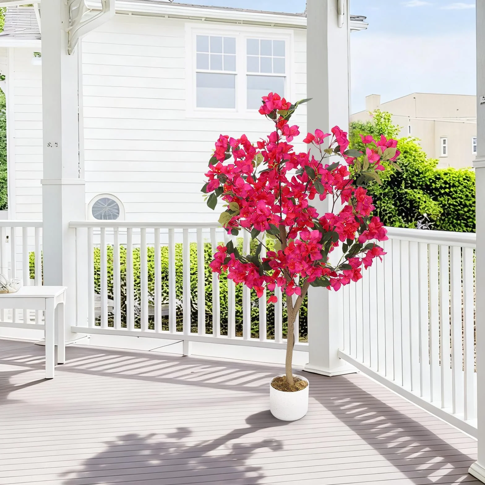 Aptliton Bougainvillier Artificiel 120cm Tronc Bois Rose Branches Pot Plante Fausse Réaliste Décoration Intérieur Extérieur