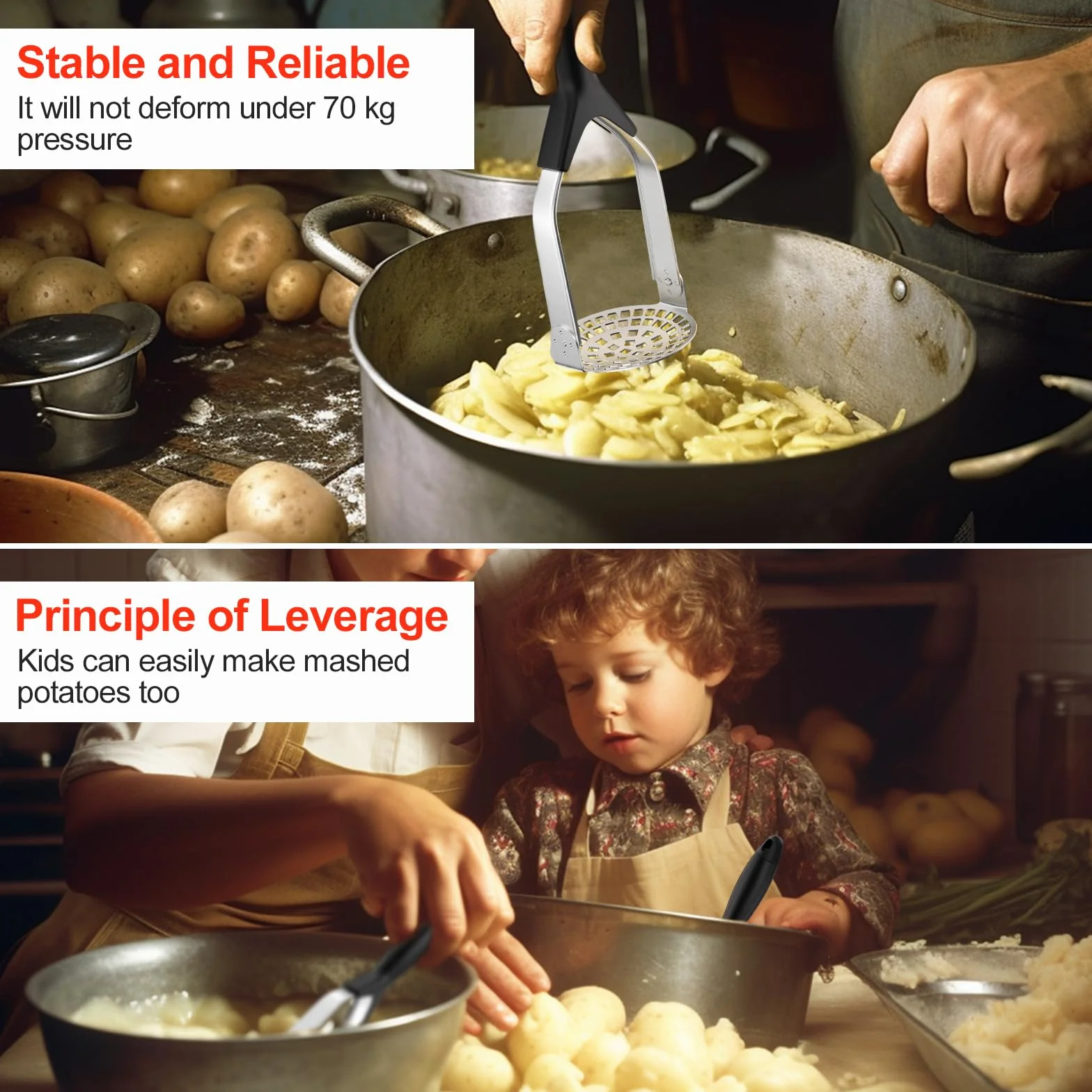 Fousenuk Presse-Purée Pommes de Terre Acier Inoxydable Professionnel Manuel Pliable