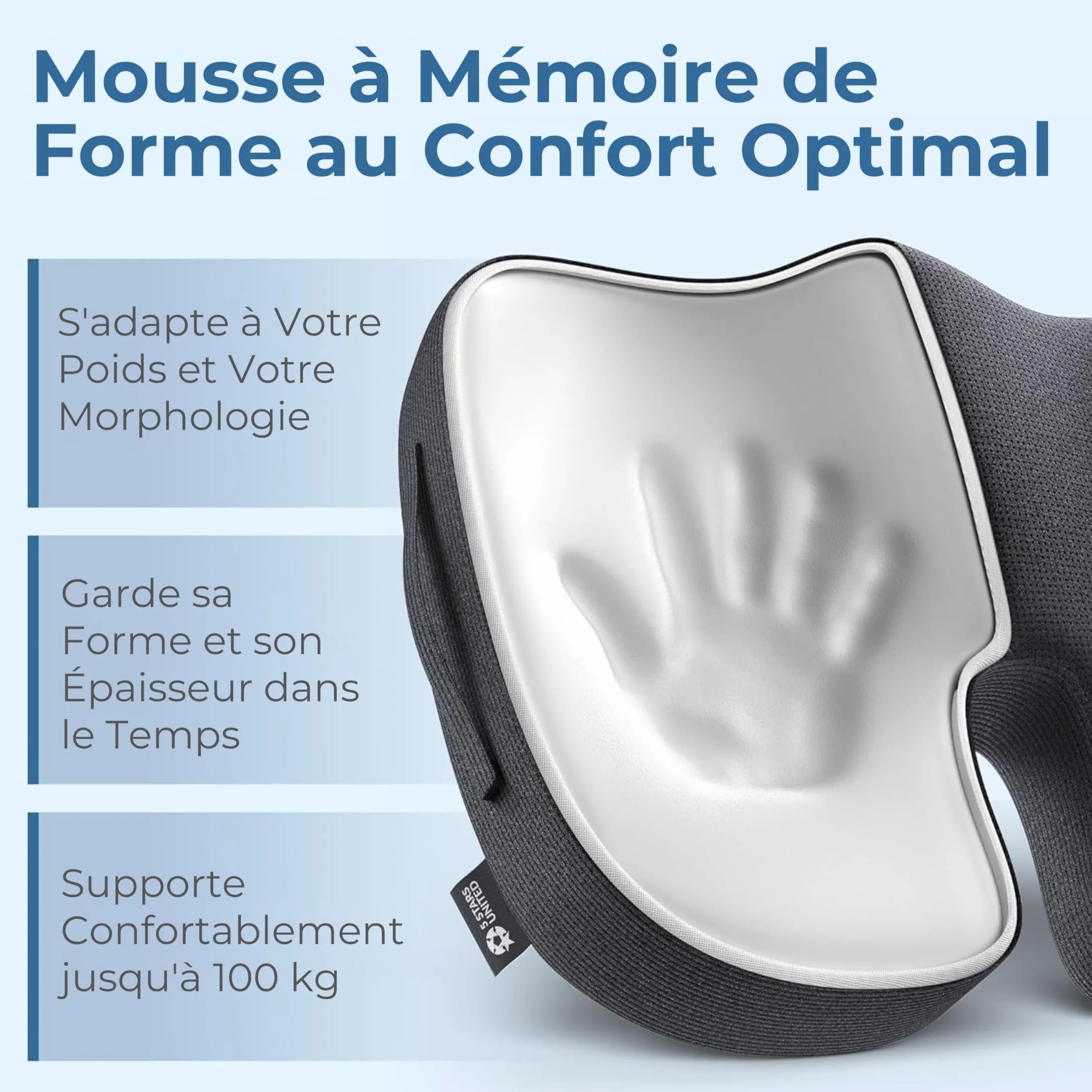 Coussin d’Assise en Mousse à Mémoire de Forme, Coccyx Ergonomique pour Chaise de Bureau, Soulagement Sciatique & Lombaires – Noir