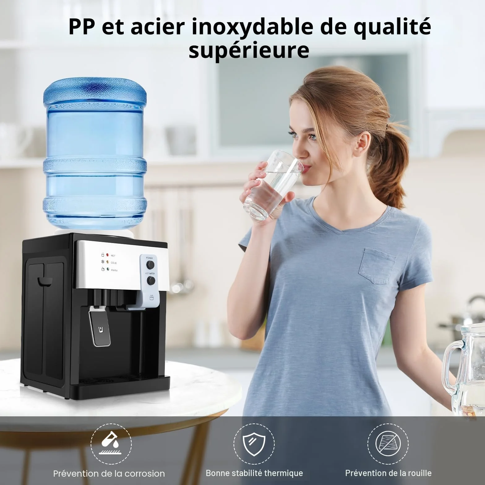 Distributeur d'eau électrique 550 W chaude et froide 5-18 L fontaine compacte